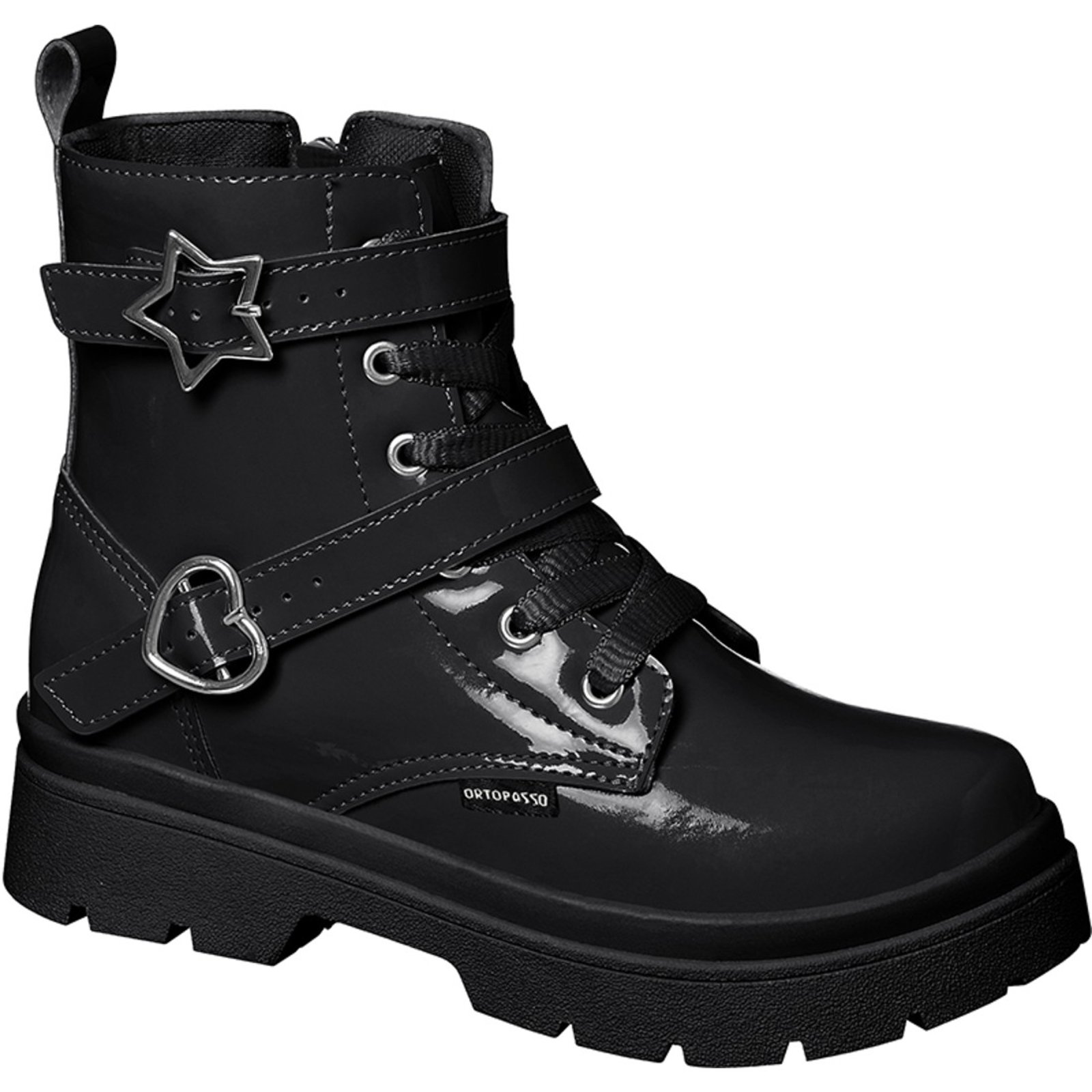 Infantil – Bota Botina Ortopasso Coturno Menina Juvenil Inverno Leve Preto