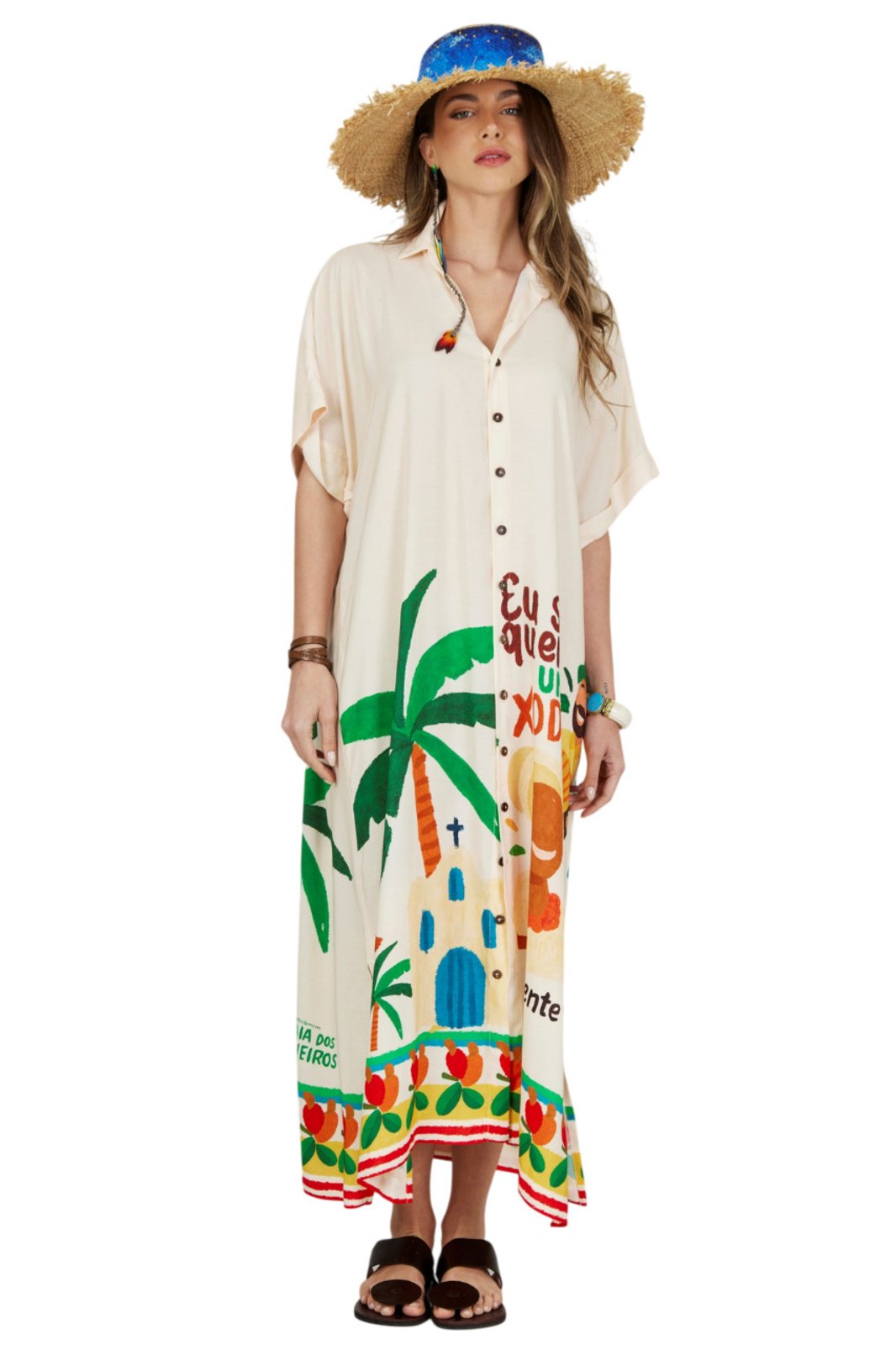 Chemise Midi Bege Caraíva Coleção Bahêa Yacamim R5 – Estampado
