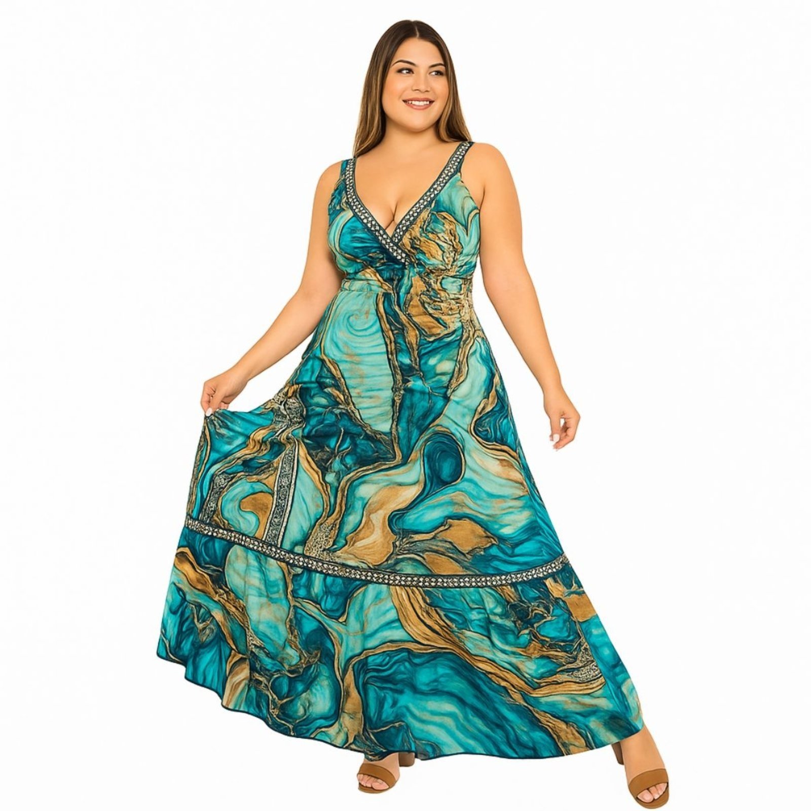 Vestido Longo Indiano FMF Estampa Linha Premium Azul