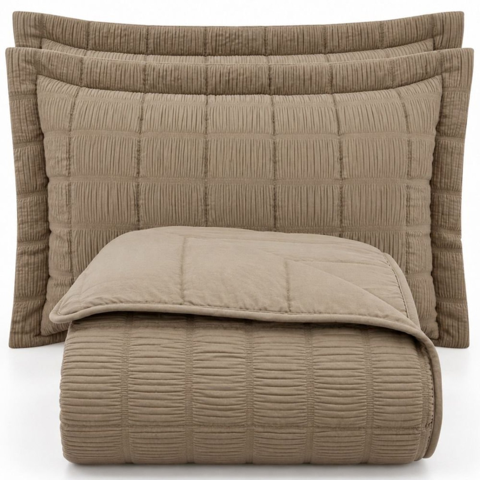 Kit Cobre Leito Linen King Micropercal 300 Fios Matelassê Colcha 3 Peças Efeito Creponado Castanho