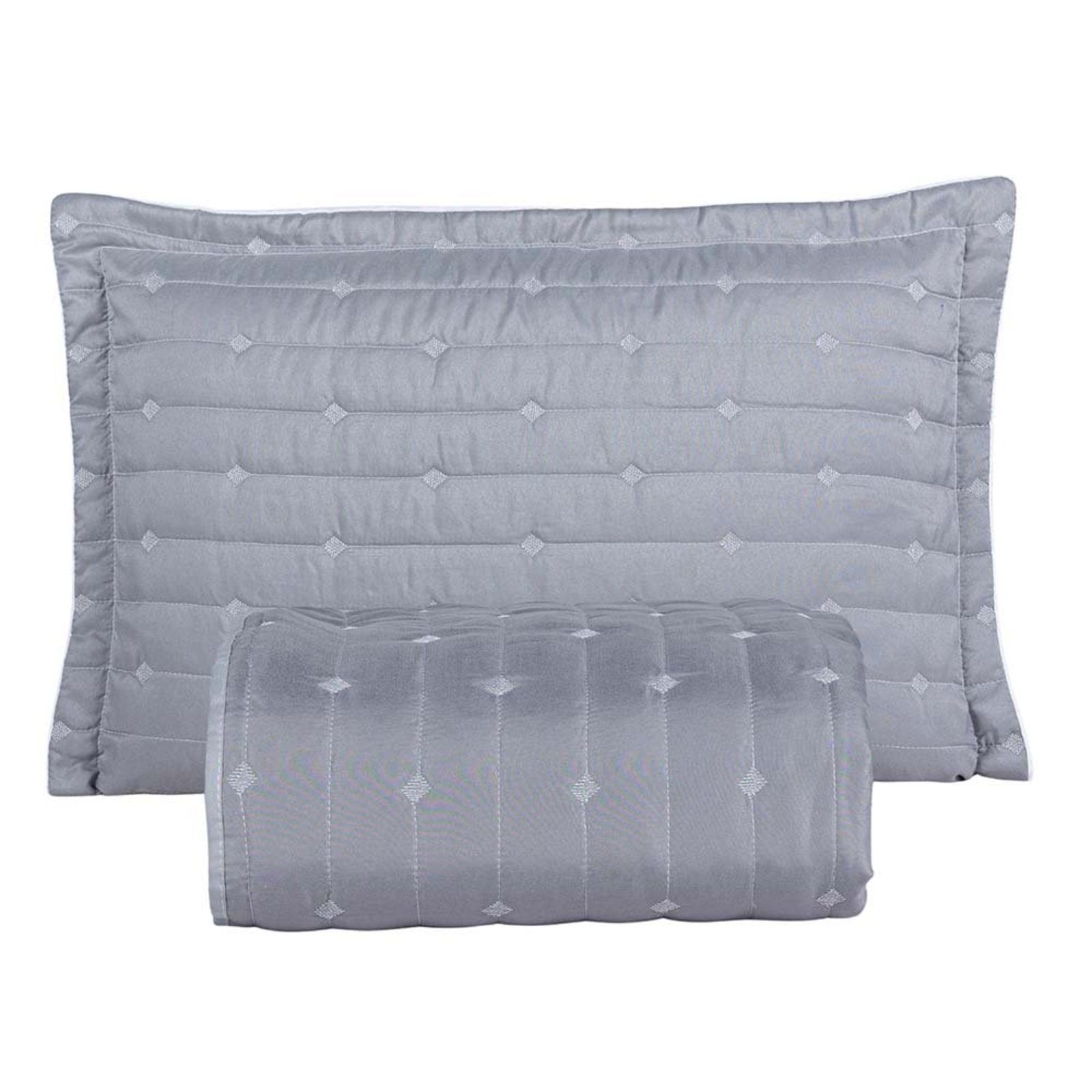Kit Cobre Leito Rubine Solteiro Bordado Micropercal 400 Fios Colcha Liso 2 Peças Cinza