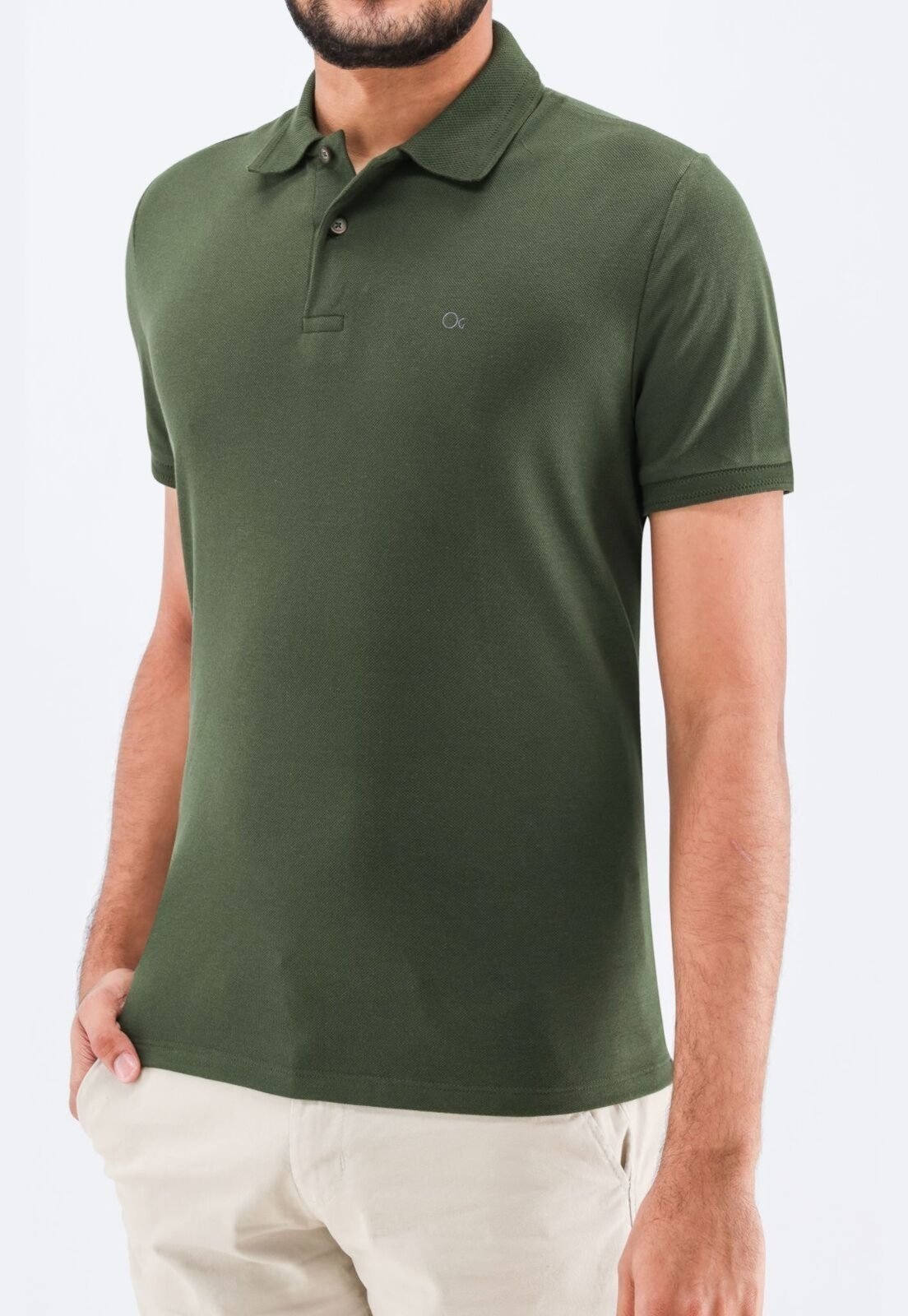Camisa Polo Basica Piquet Duplo Ogochi Slim Fit Verde