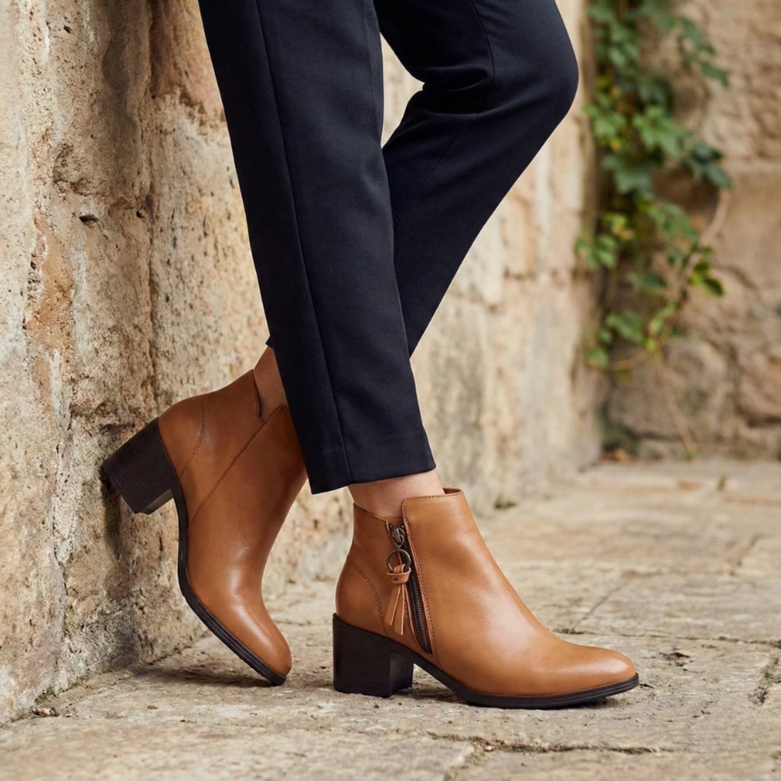Bota em Couro Fashion Maria Paula Cano Curto Terra Cota