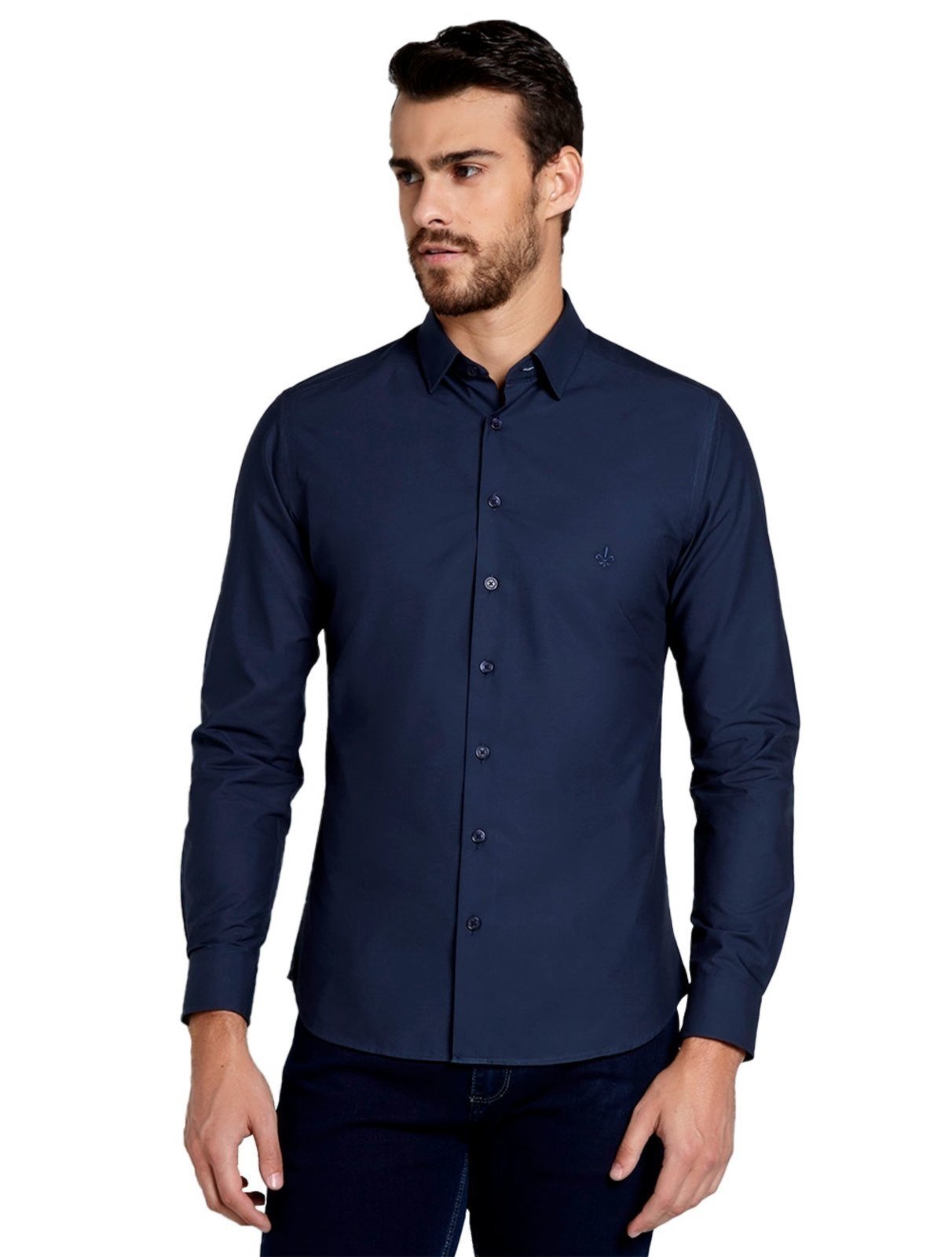 Camisa Dudalina Masculina Milano Tricoline Lisa Azul Marinho