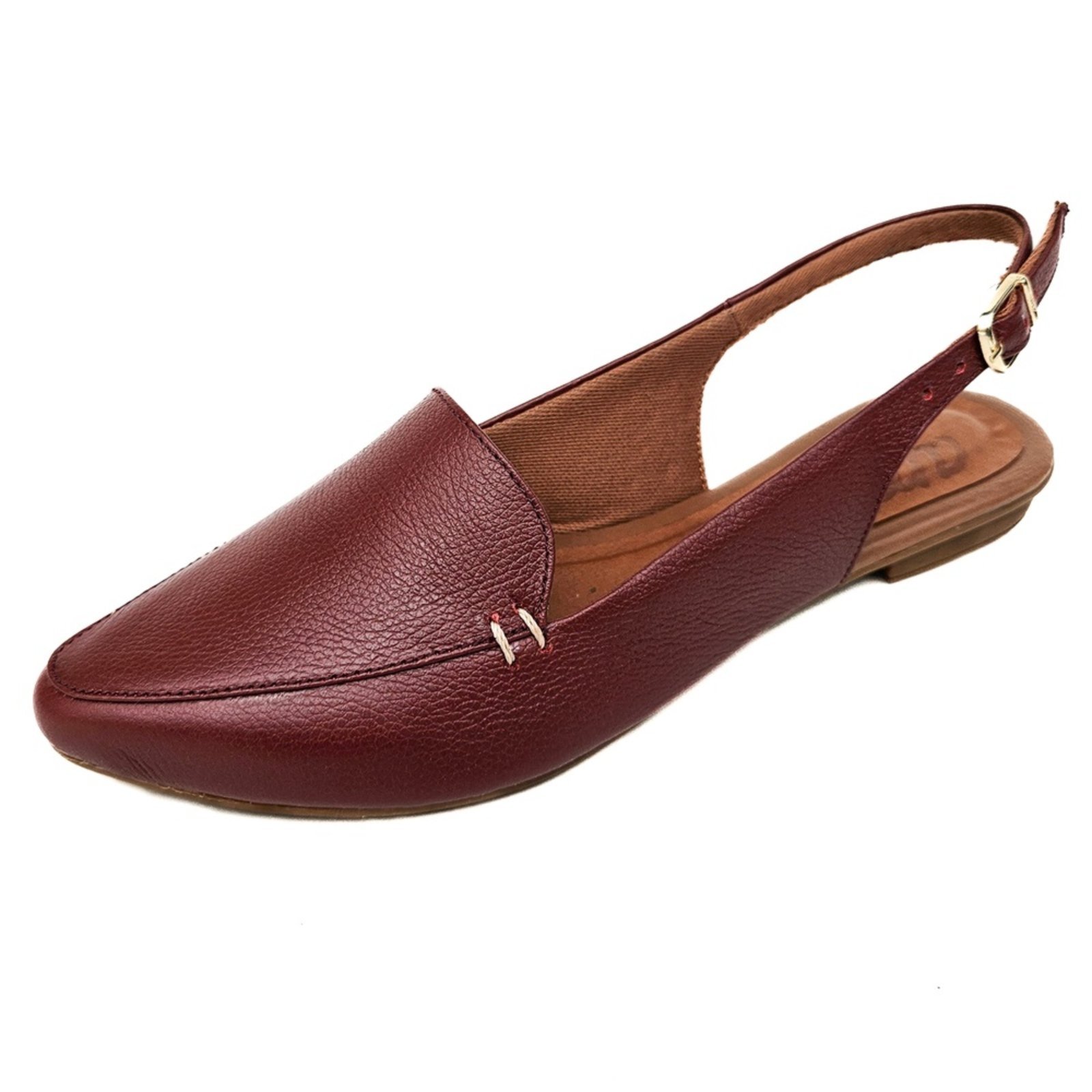 Sapatilha Slingback Amo Calçados Couro Bordô