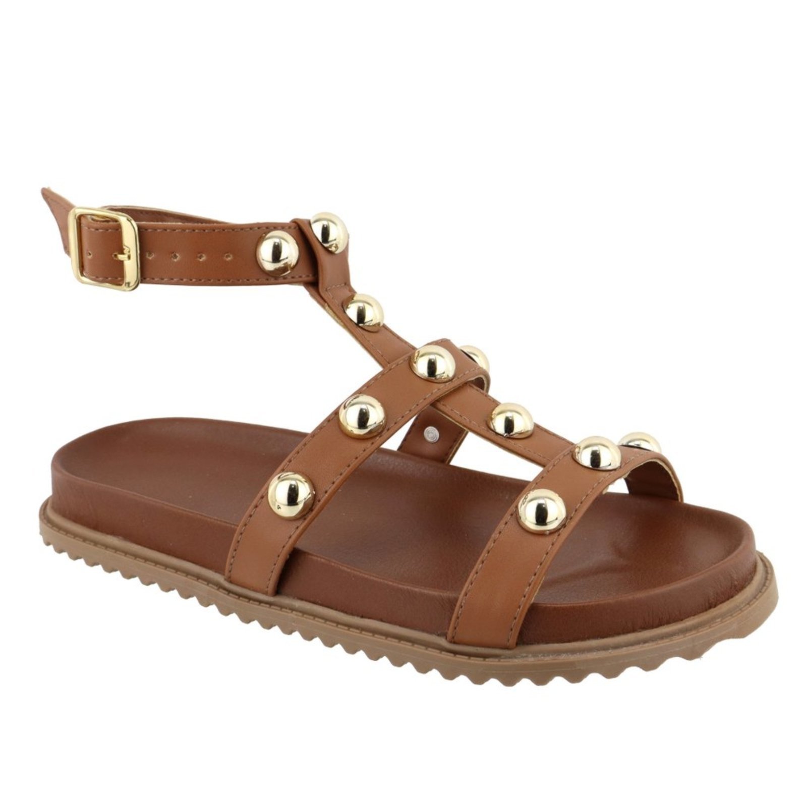 Sandalia Papete Rasteira Feminina Caramelo Bolinhas Tellini Store