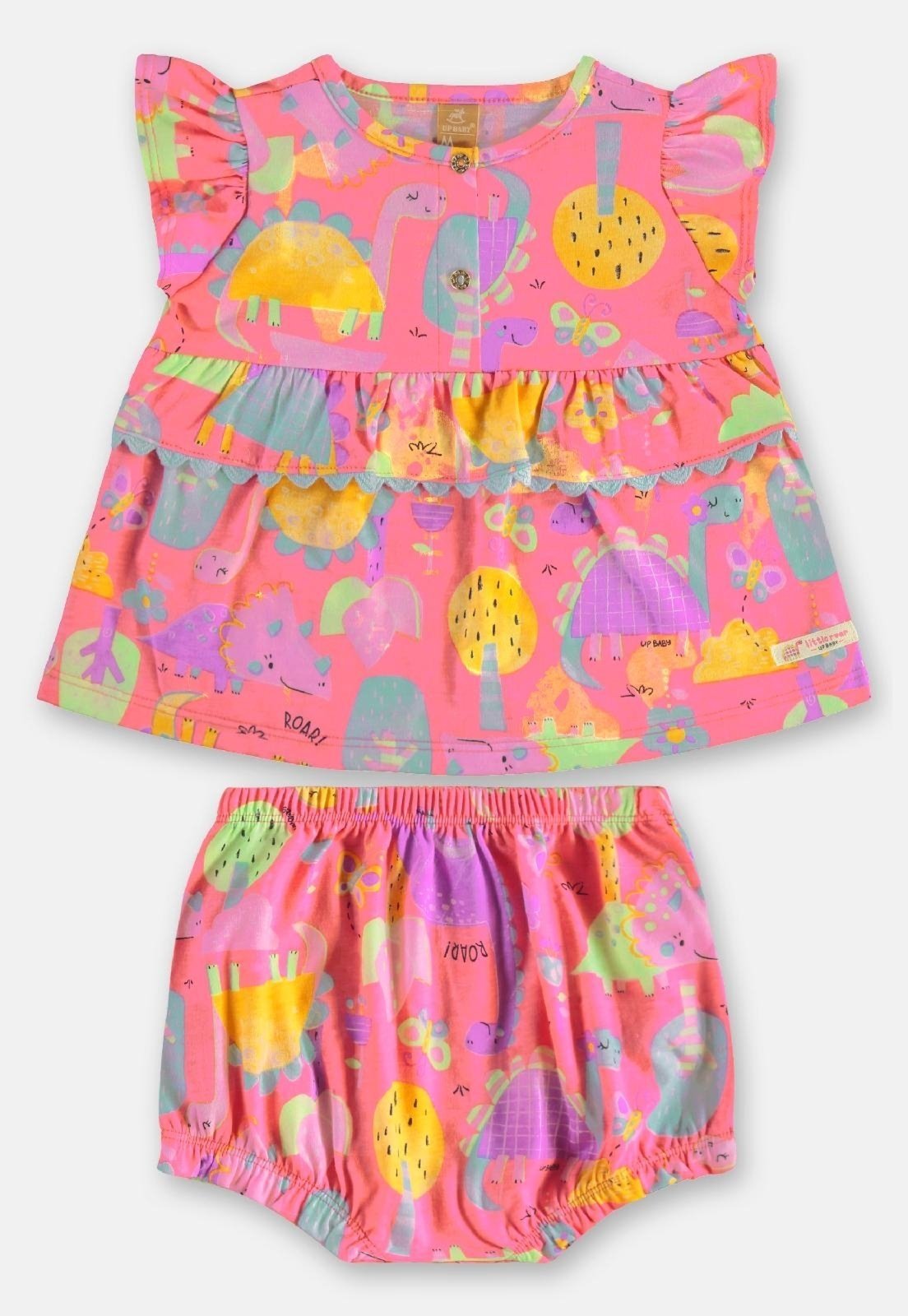 Vista 3 Infantil - Conjunto Bata Calcinha Dinossauros Up Baby rosa Up Baby rosa