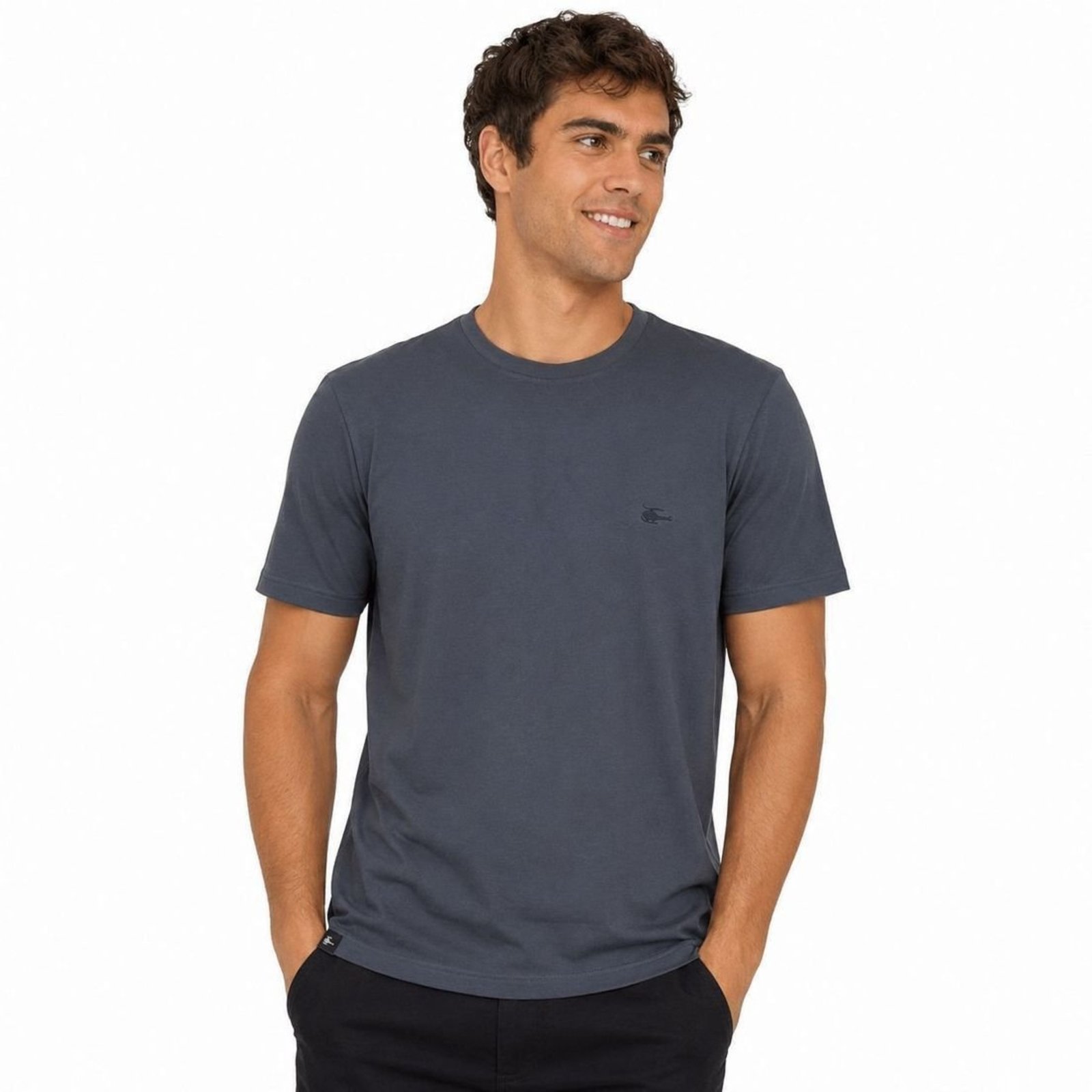 Camiseta Masculina Sallo Slim Chumbo 8176 Algodão Peruano - Cinza - Sallo