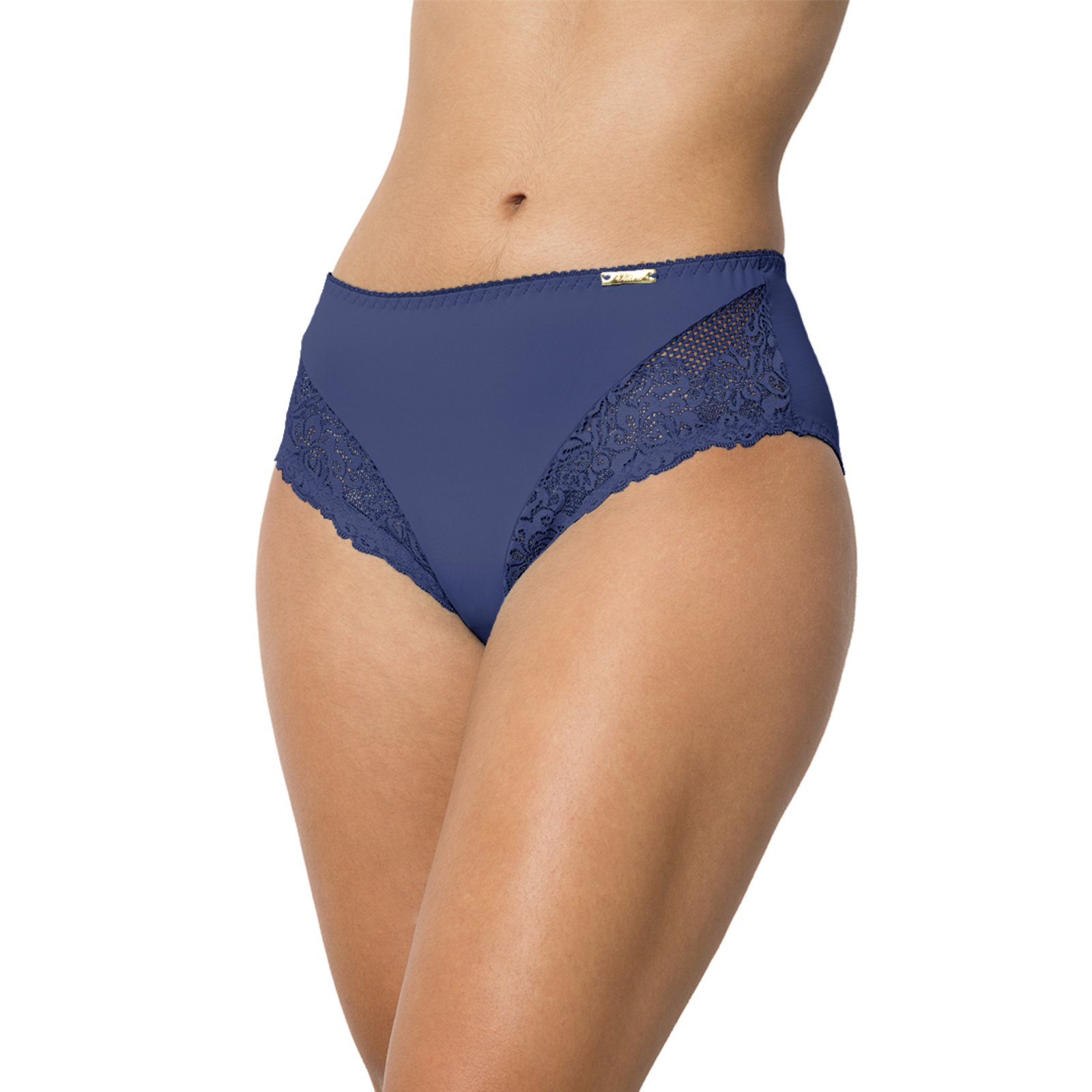 Tanga Gabi Lingerie Cintura Alta Detalhes em renda nas laterais Forro 100% Algodão Confortável Marinho