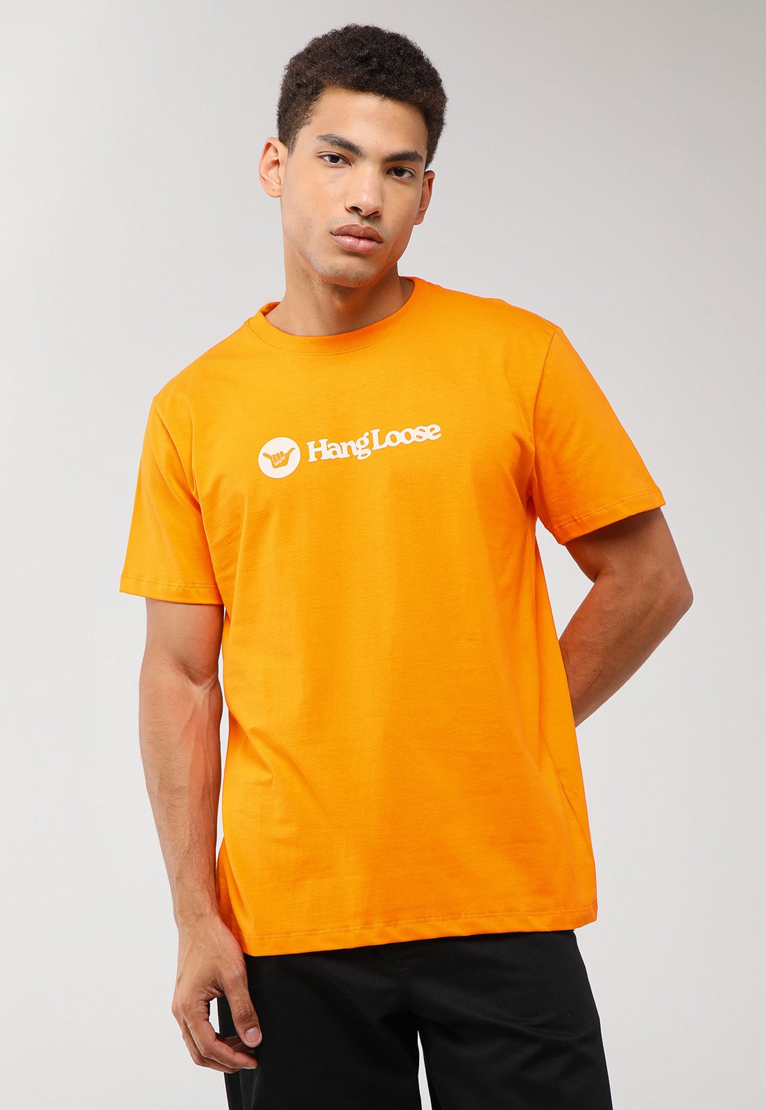 Camiseta Masculina Hang Loose Logo Manga Curta Laranja