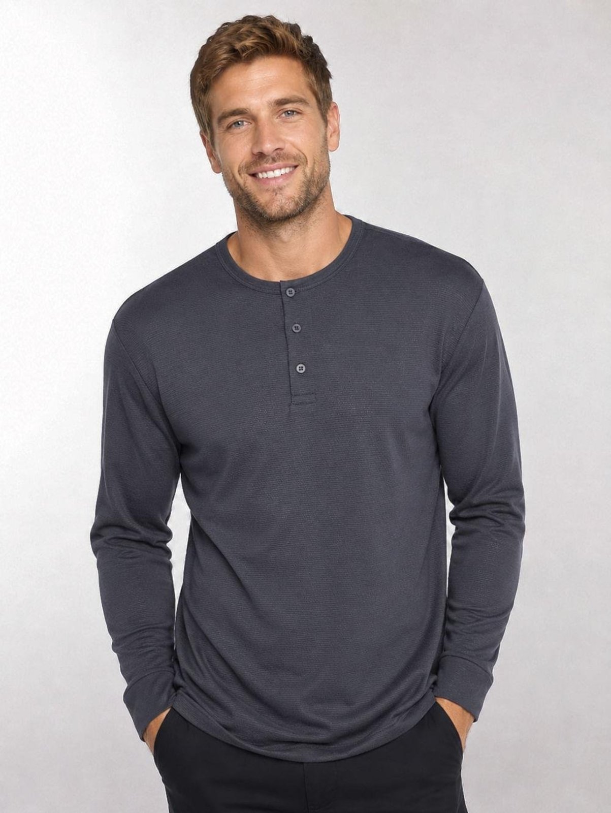 Camiseta Gola Henley Masculina CINZA