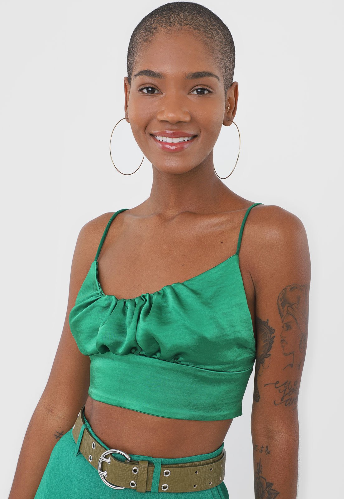 Regata Cropped Forum Drapeado Verde