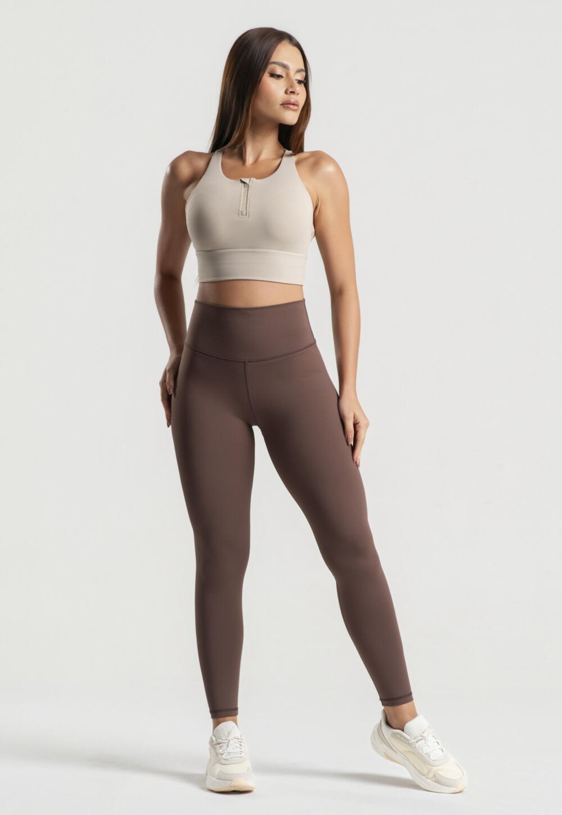 Top Fitness Alças Cruzadas Com Zíper E Bojo Poliamida Bege Wemood Tp022-008 Bege