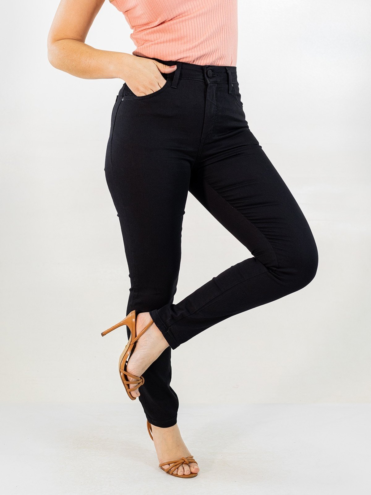 Calça Feminina Skinny Sarja Preta Alta Elastano Anticorpus