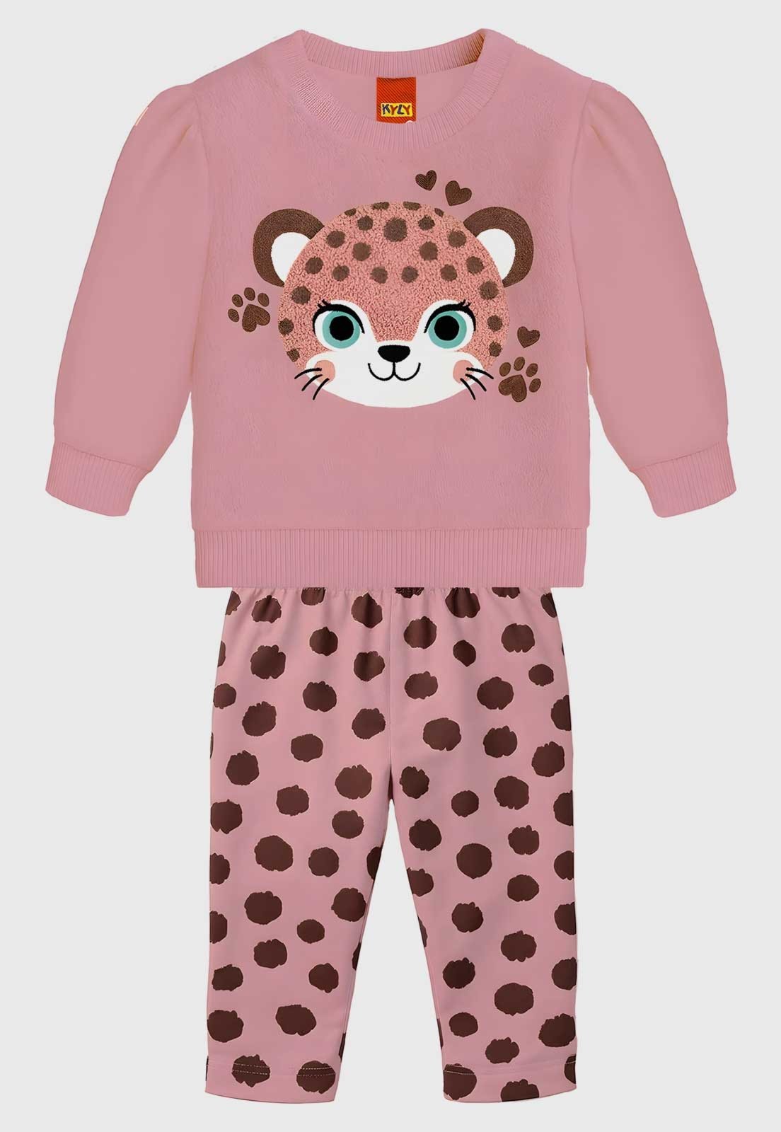 Conjunto Kyly Rosto de Felino Rosa