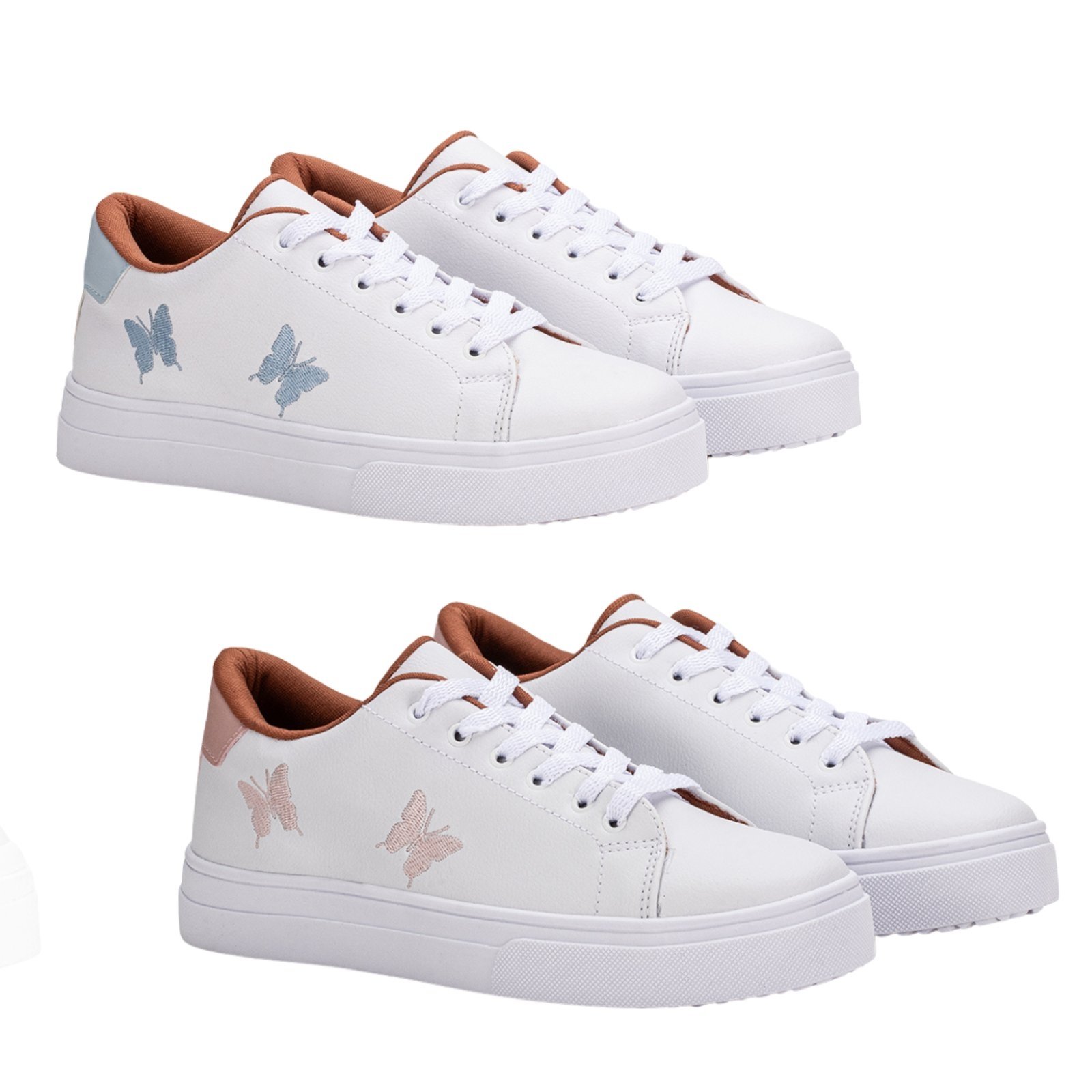 Kit 2 Pares Tenis Feminino Casual Borboleta Nude+Azul Estilo Shoes