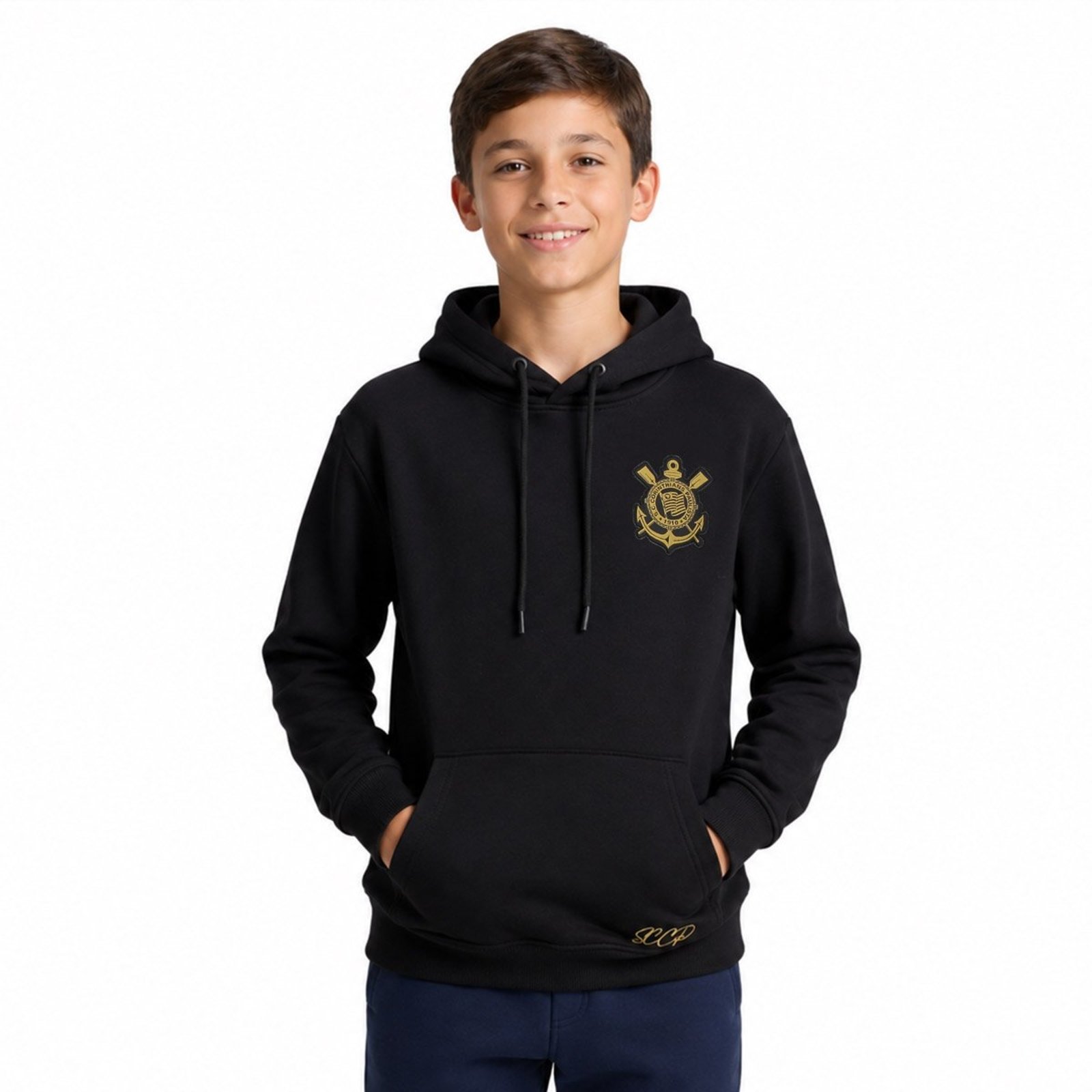 Moletom Corinthians Logo Juvenil Preto