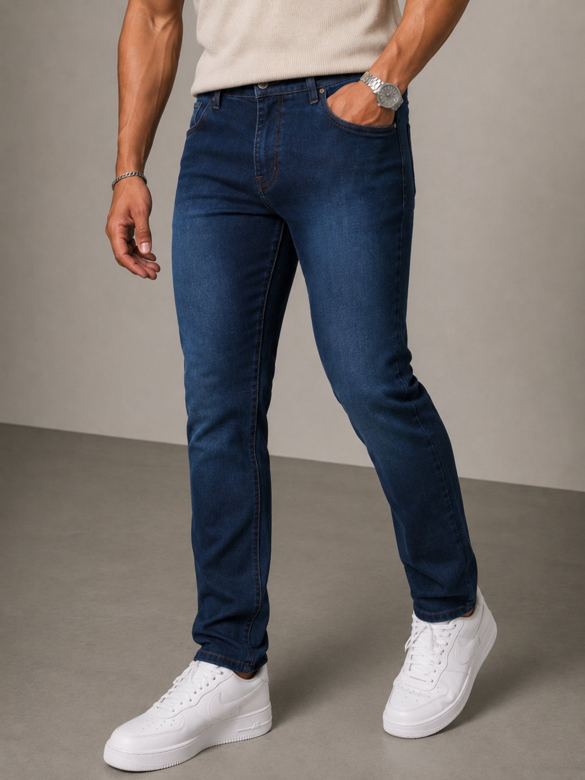 Calça Jeans Masculina 5 Estilo com Puídos Casual Básico Escura