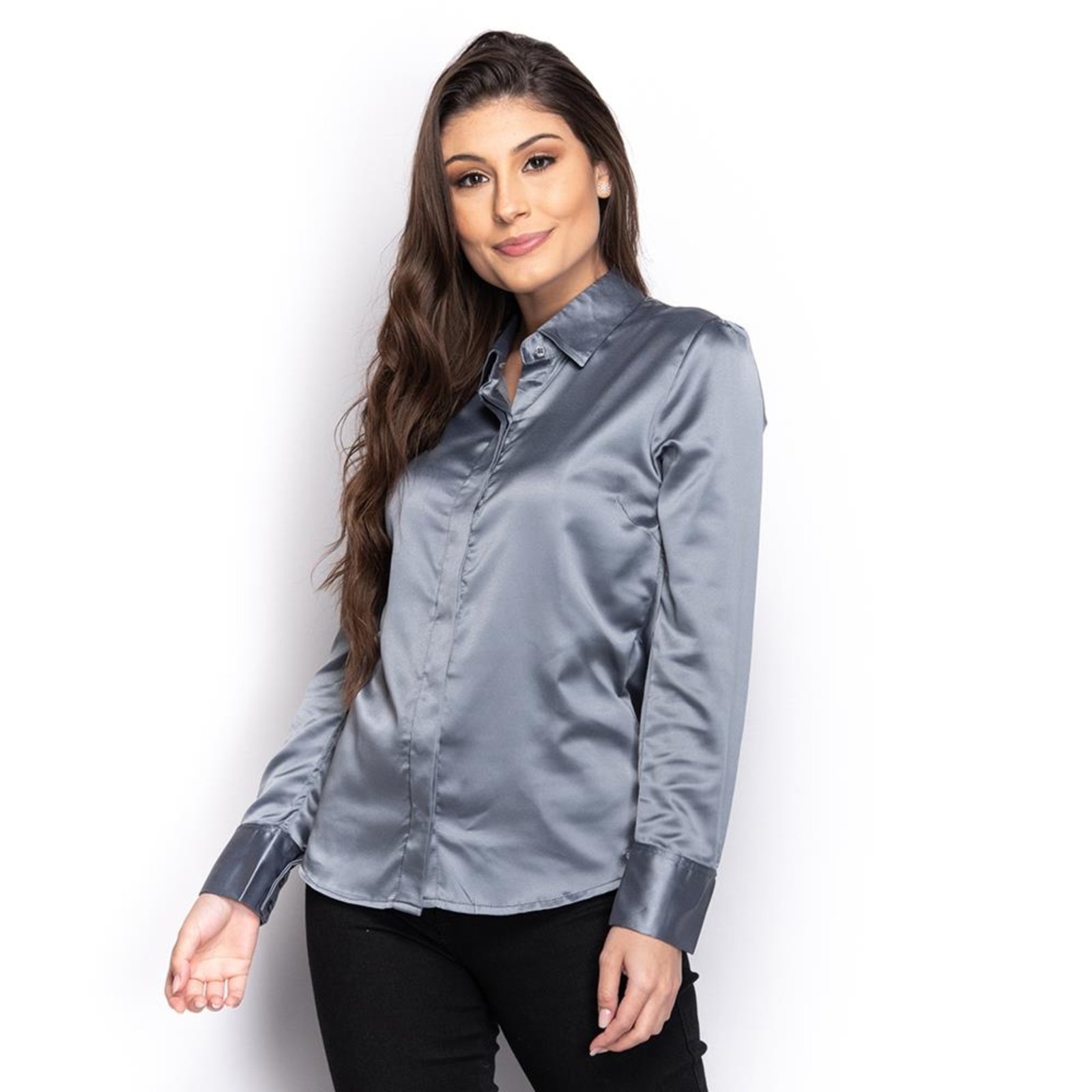 Camisa Camisete Social Feminina Manga Longa Casual