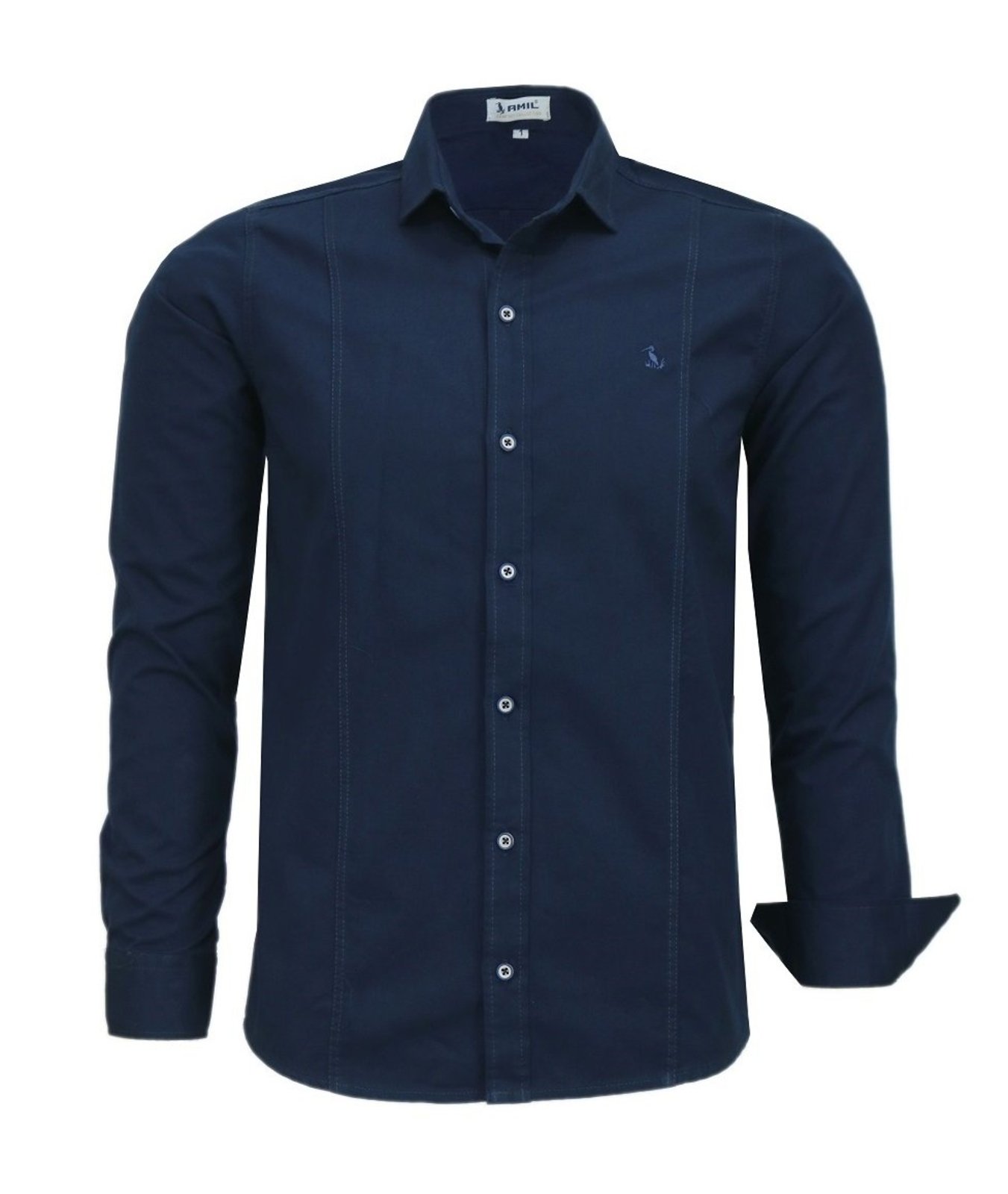 Camisa Social Amil Comfort Spectro Algodão Sarja Manga Longa Luxo Marinho