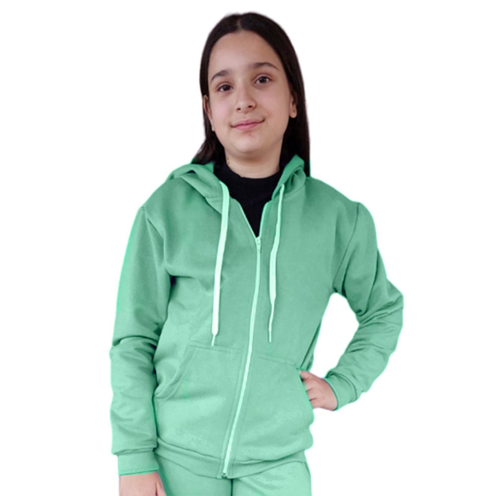 Infantil - Blusa Moletom Com Zíper e Capuz Jaqueta Juvenil Verde Menta Aliarthe