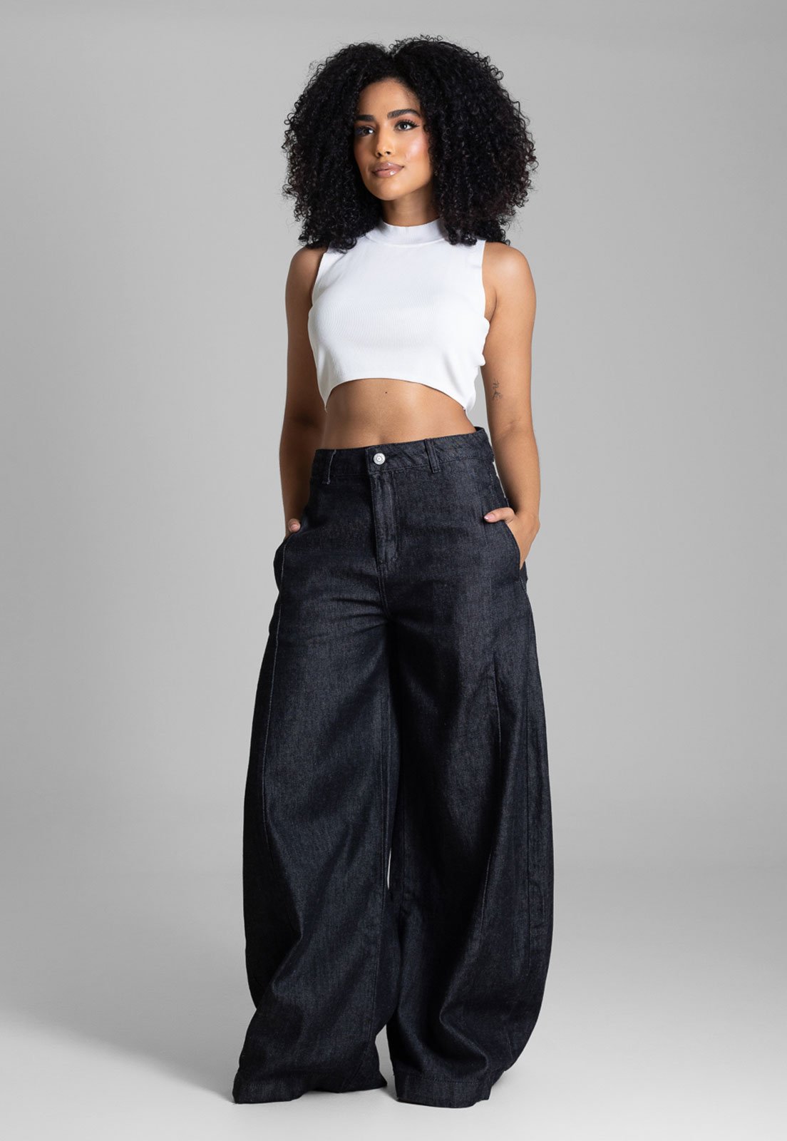 Calça Jeans Feminina Sawary Ballon Preta