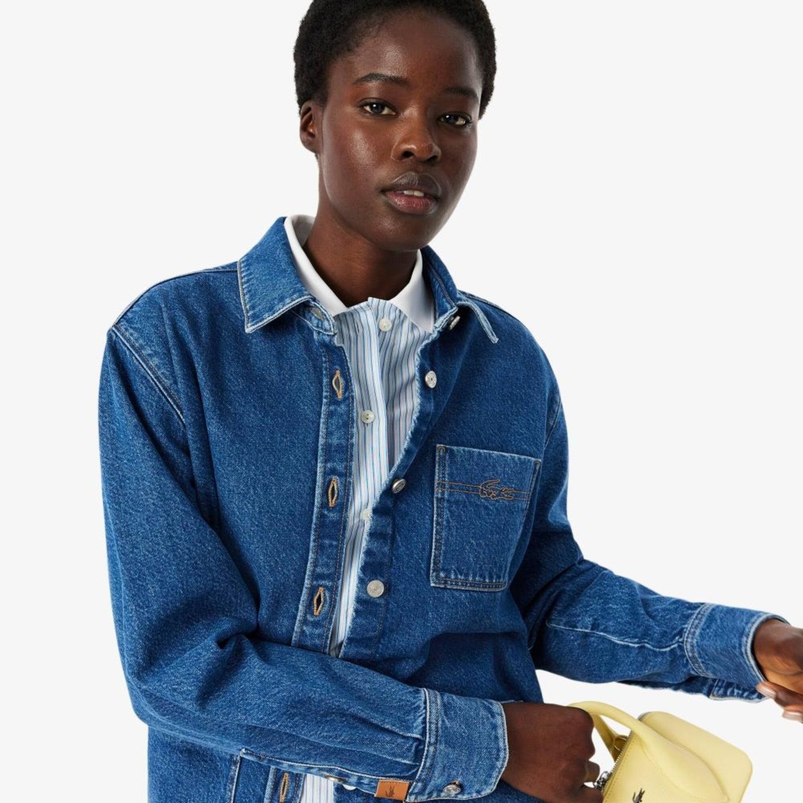 Vista 3 Camisa Overshirt em denim tamanho grande Azul azul denim azul denim