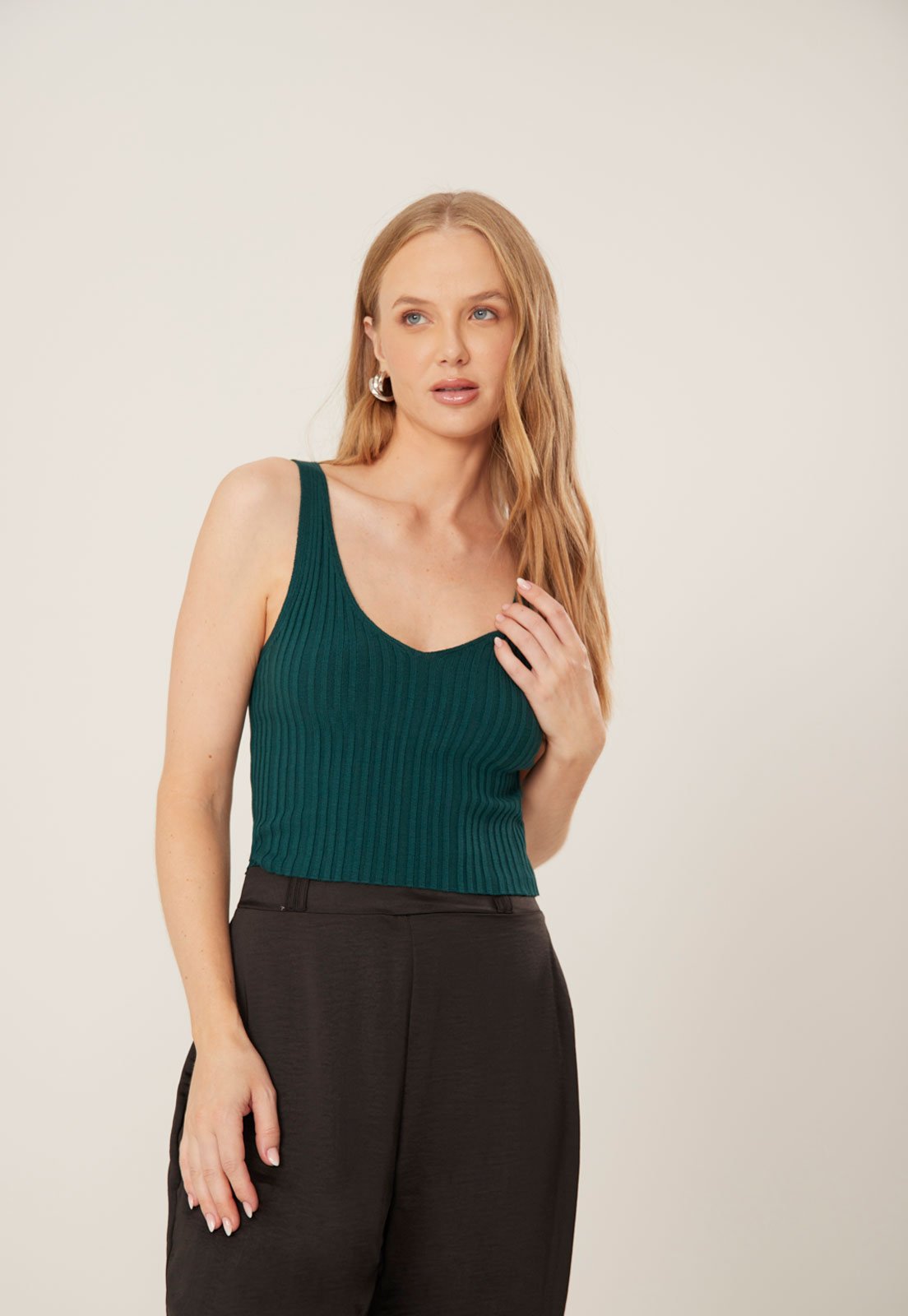 Blusa Feminina Lez a Lez Tricot Canelado Decote V Verde