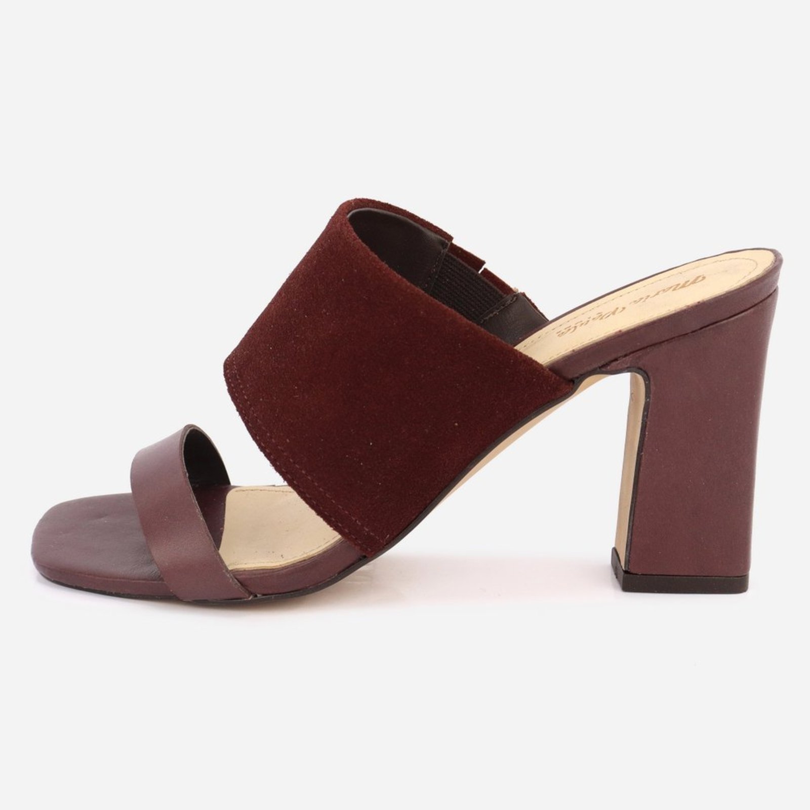 Sandália Feminina Clássica Calce Fácil Em Couro Meia Pata Salto Grosso Elegante Maria Paula Merlot