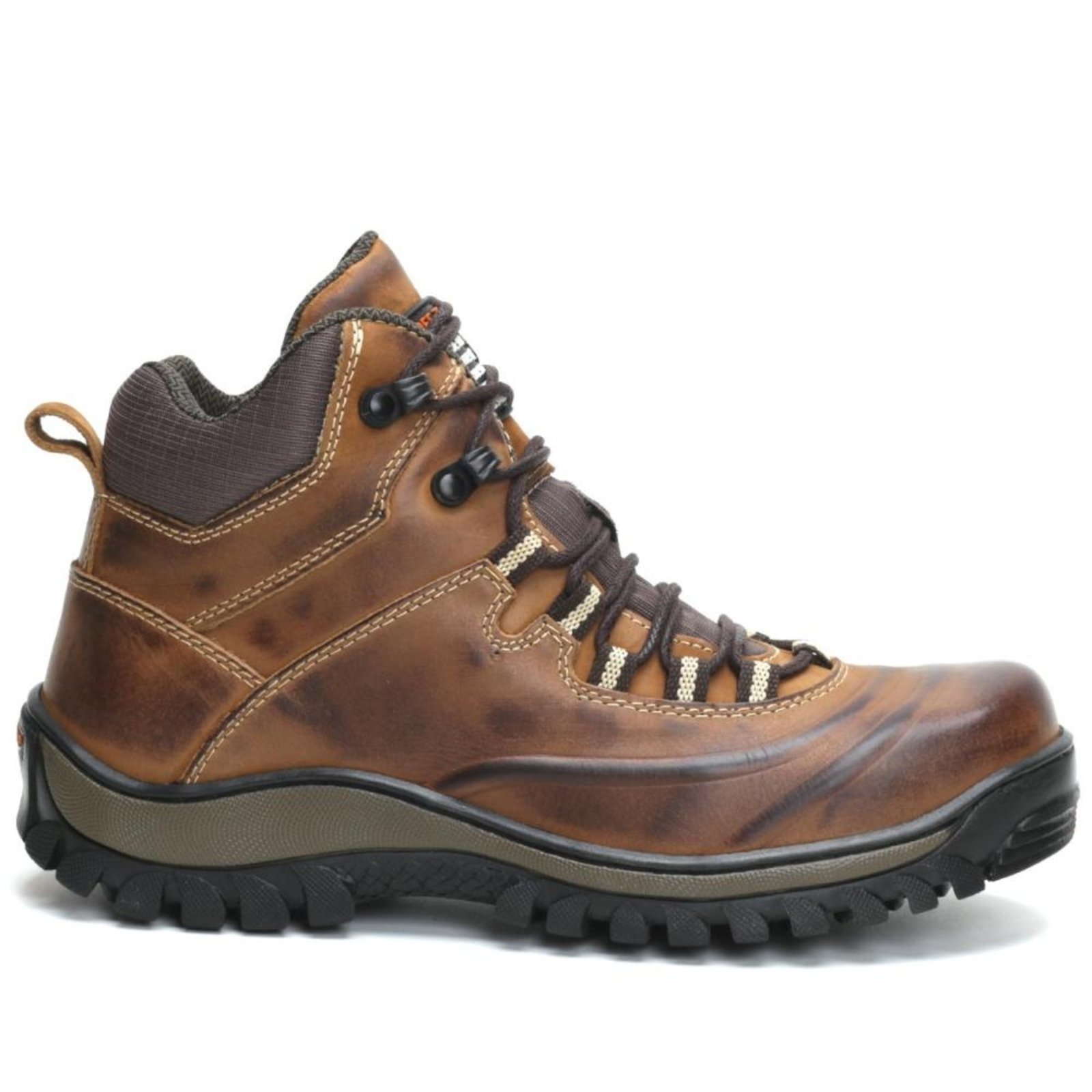 Bota Adventure Couro Masculina Cadarço Cano Médio Café 35 Caramelo