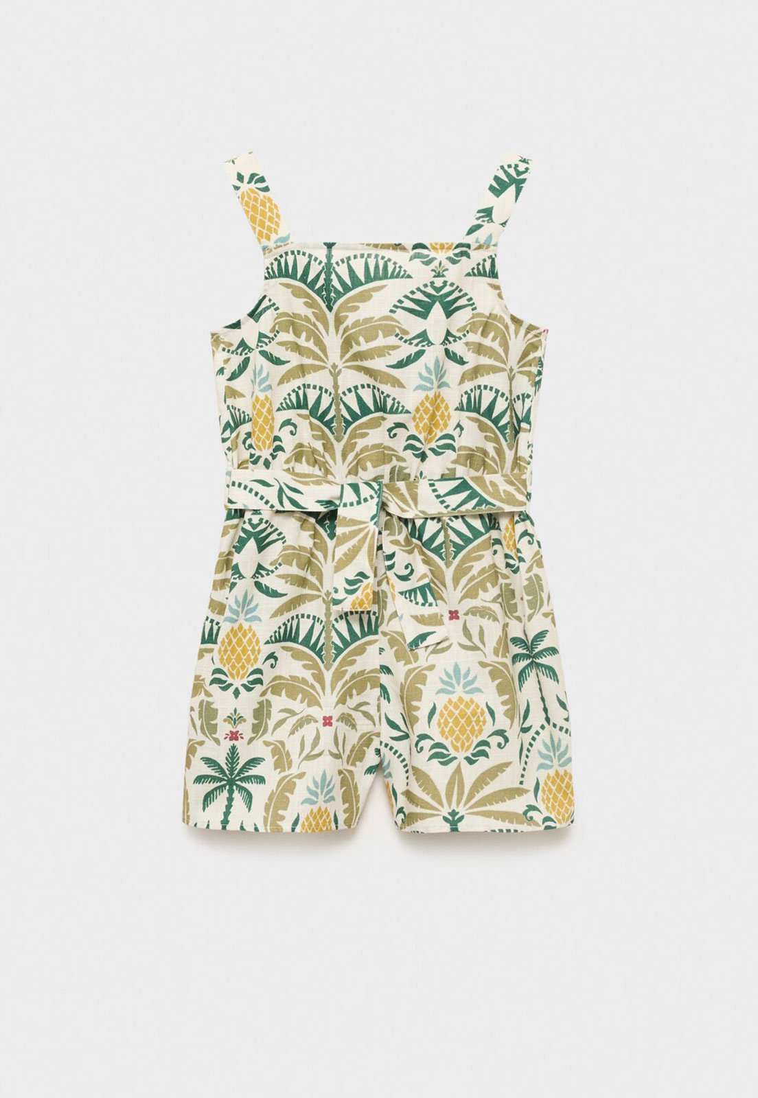 Infantil - Macacão Curto Mango Estampado Tropical Bege Infantil - Macacão Curto Mango Estampado Tropical Bege