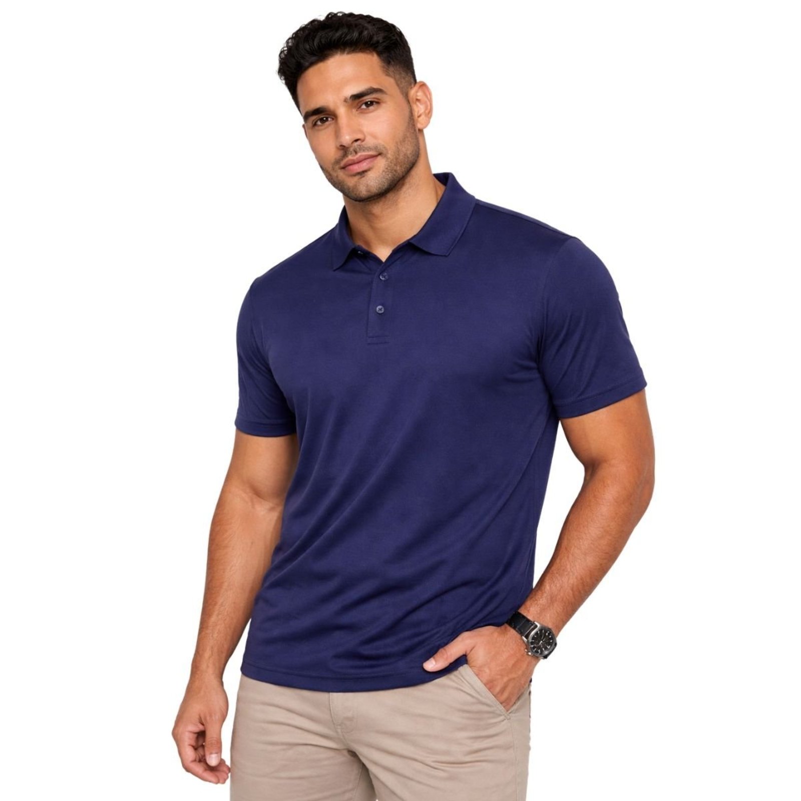 Kit 2 Camisas Polo Masculina Poliamida Premium Branco e Marinho