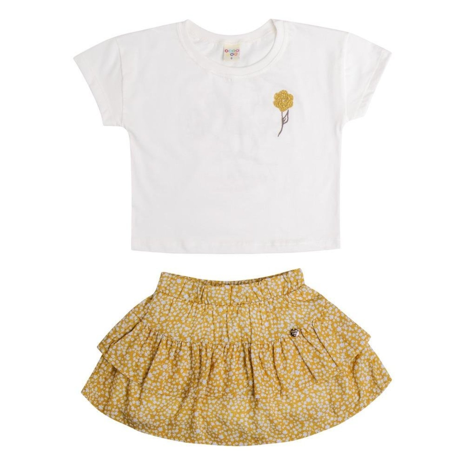 Infantil - Conjunto Feminino Blusa Saia Floral Have Fun Branco Amarelo 14 Amarelo