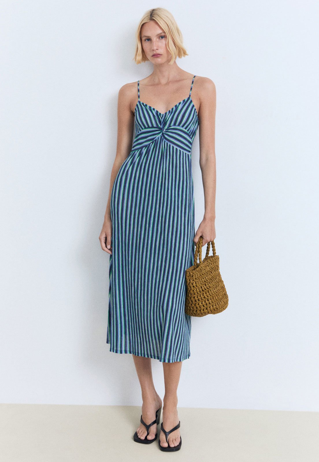 Vestido Mango Midi Listrado Azul