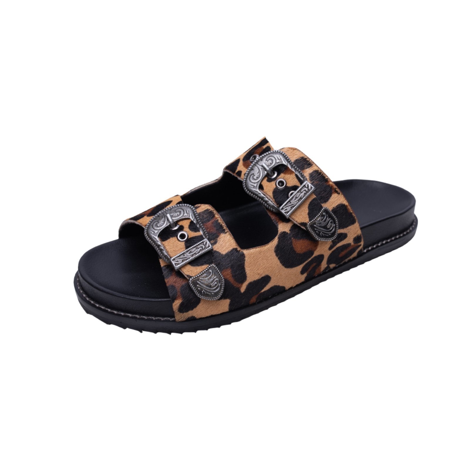 Snadália Rasteira Papete Couro Onça Kuento Shoes
