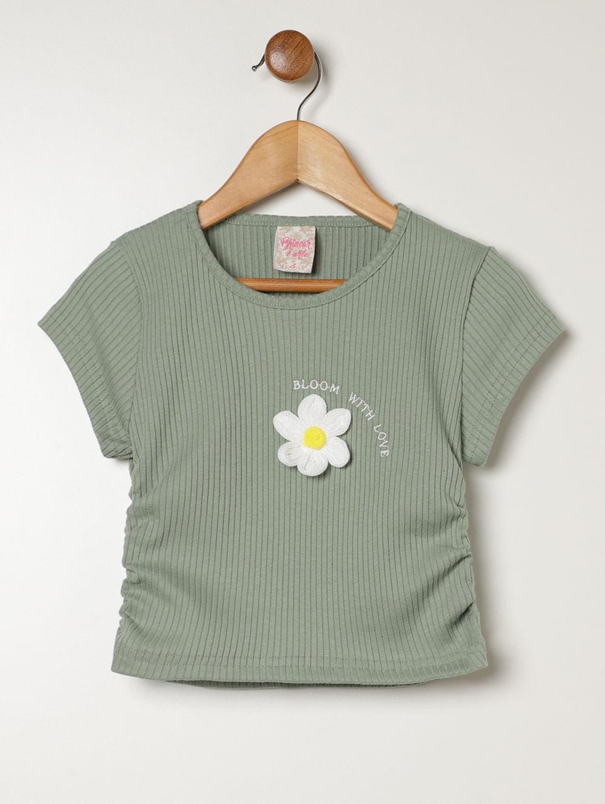 Infantil - Blusa Canelada Manga Curta Juvenil Para Menina - VERDE CLARO