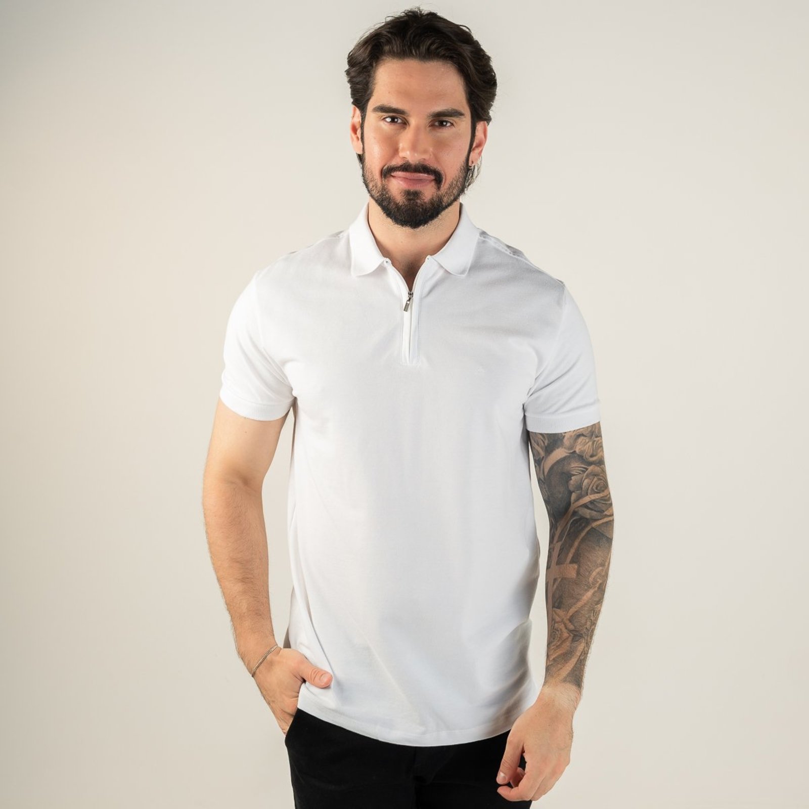 Camisa Polo Aramis Zíper Monocromática Branca