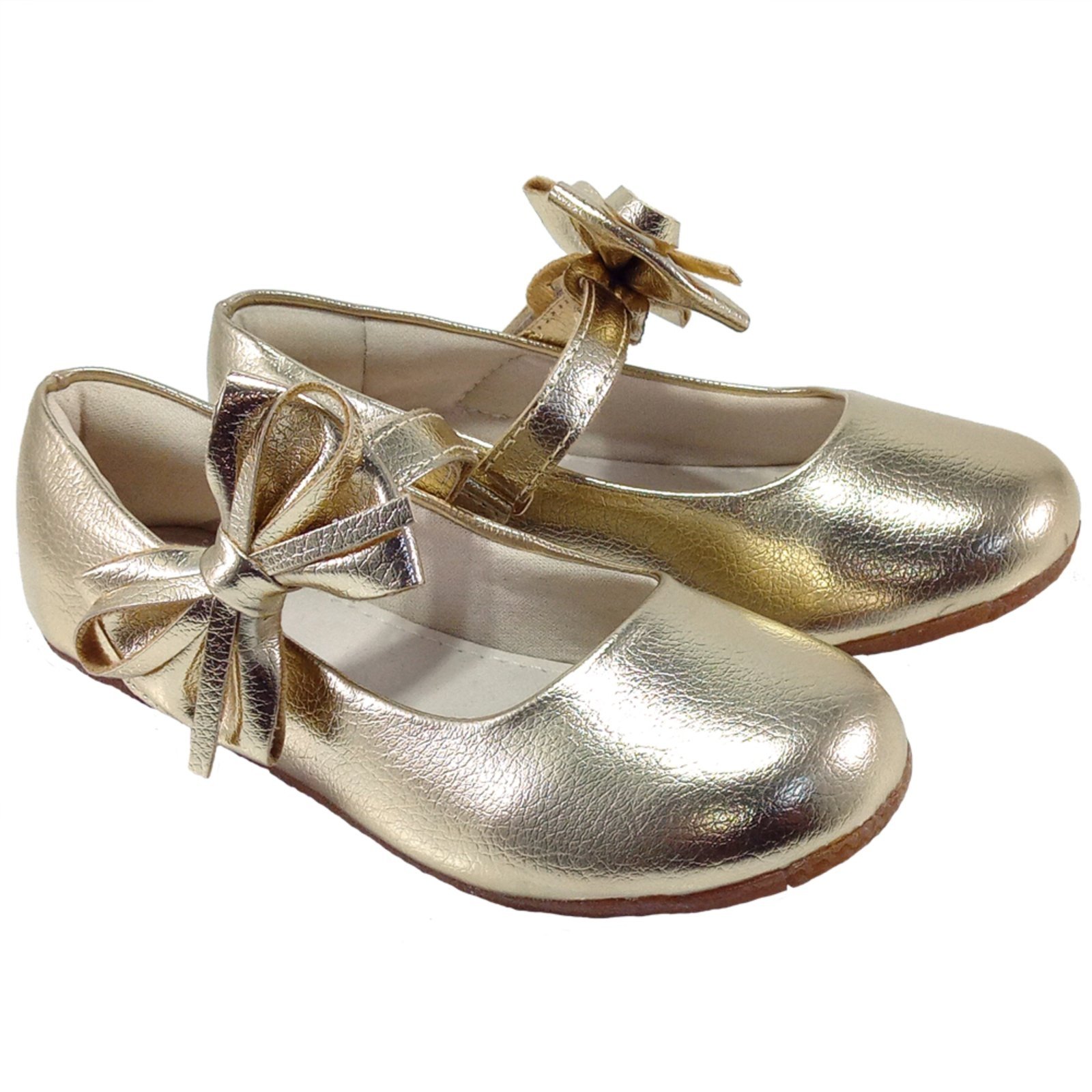 Infantil – Sapatilha Menina Fechamento Fácil Laço Removível Sapato Boneca Kimey Ouro Velho
