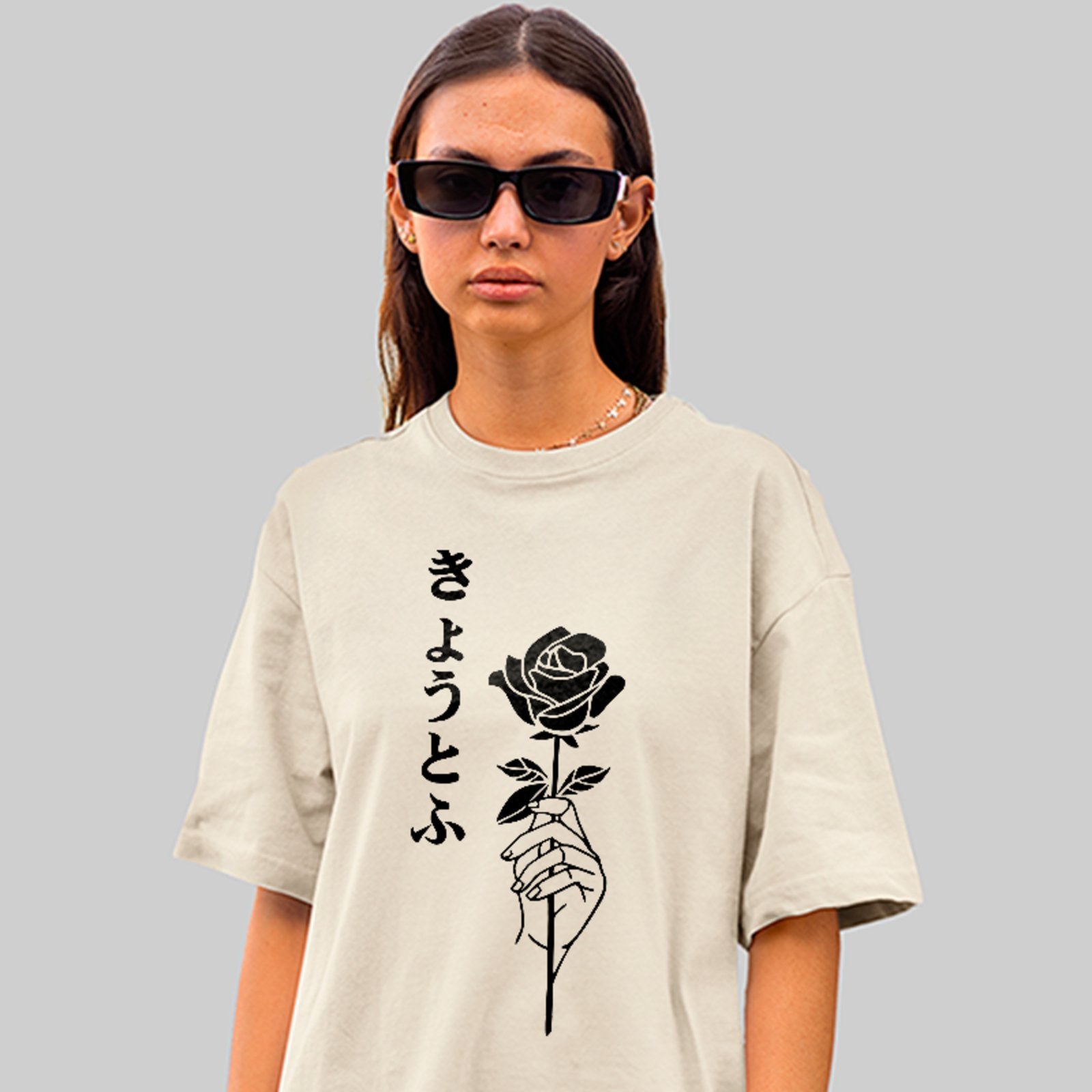 Camiseta Oversized Premium Rosa Lettering Japan Style Minimalista Unissex Off White