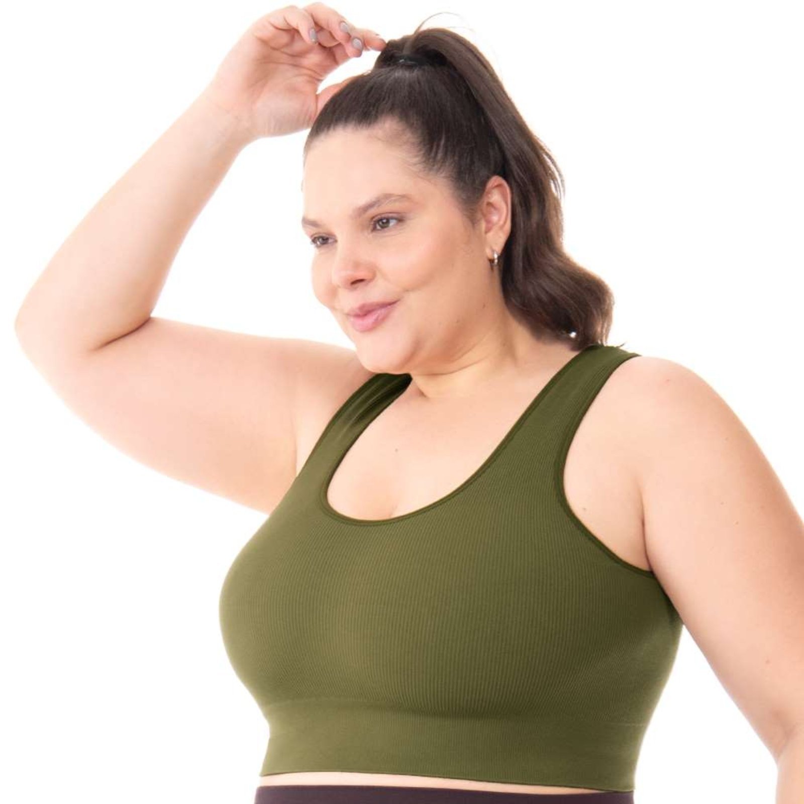 Top Fitness Plus Canelado com Bojo Removível sem Costura Cactus Zee Rucci