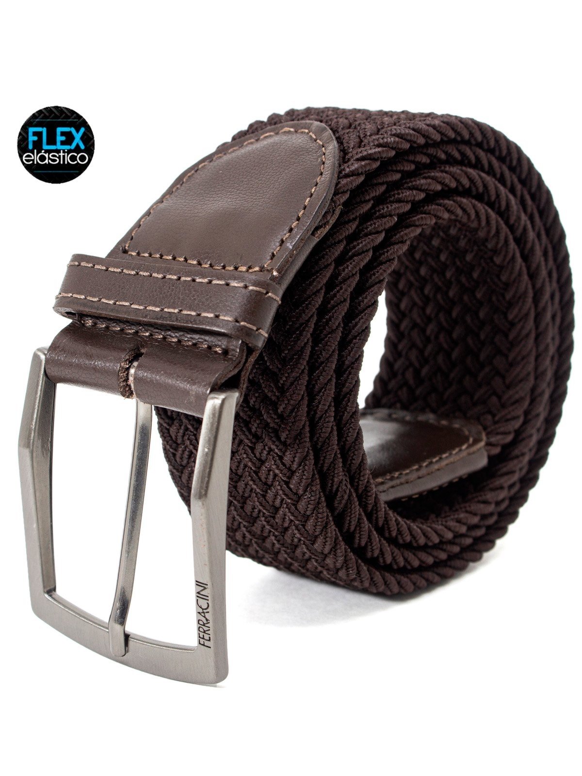 Cinto Masculino Ferracini 24h Casual Flex Couro Elástico Marrom Café
