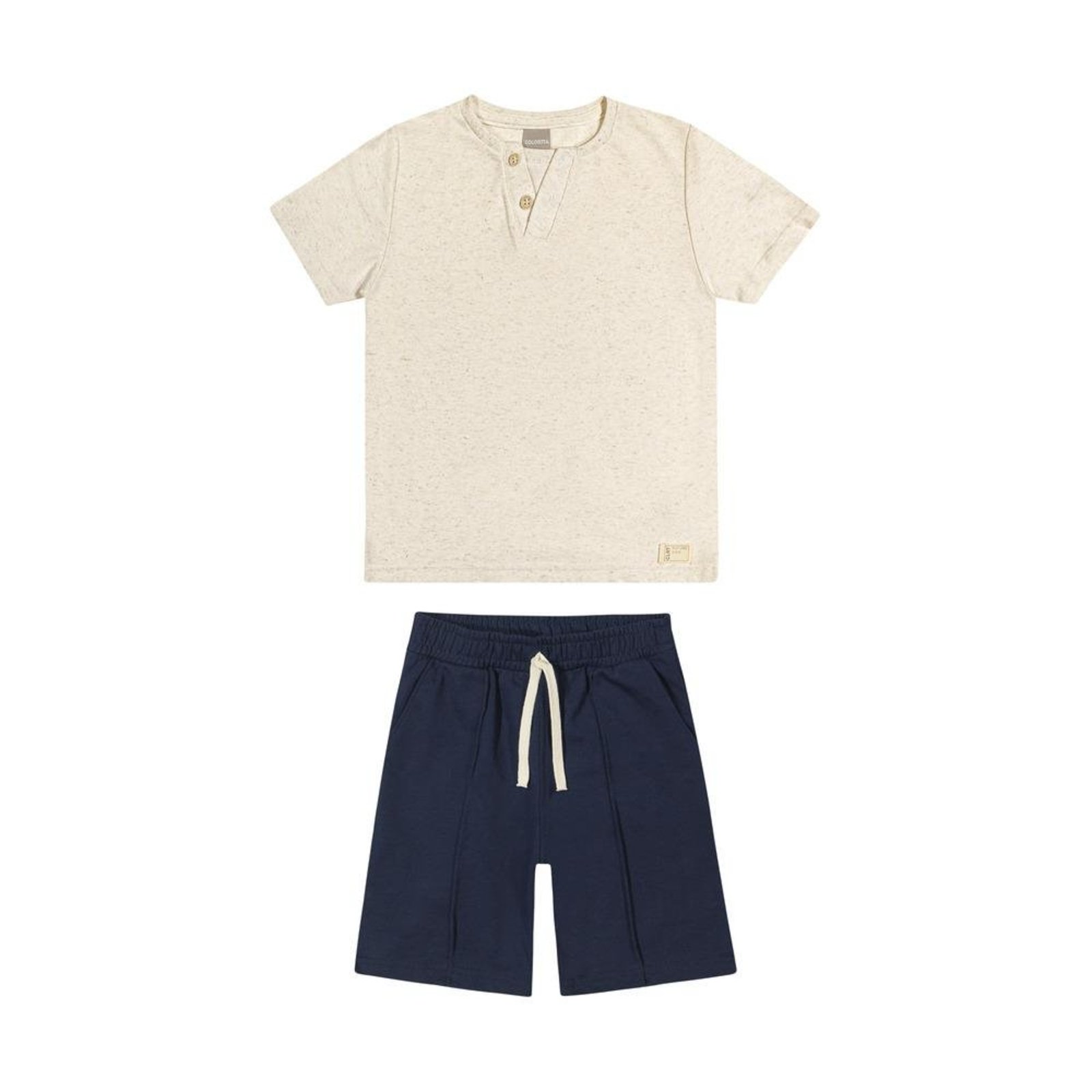 Infantil - Conjunto Camiseta Henley Bermuda Colorittá Bege Azul 4 Azul