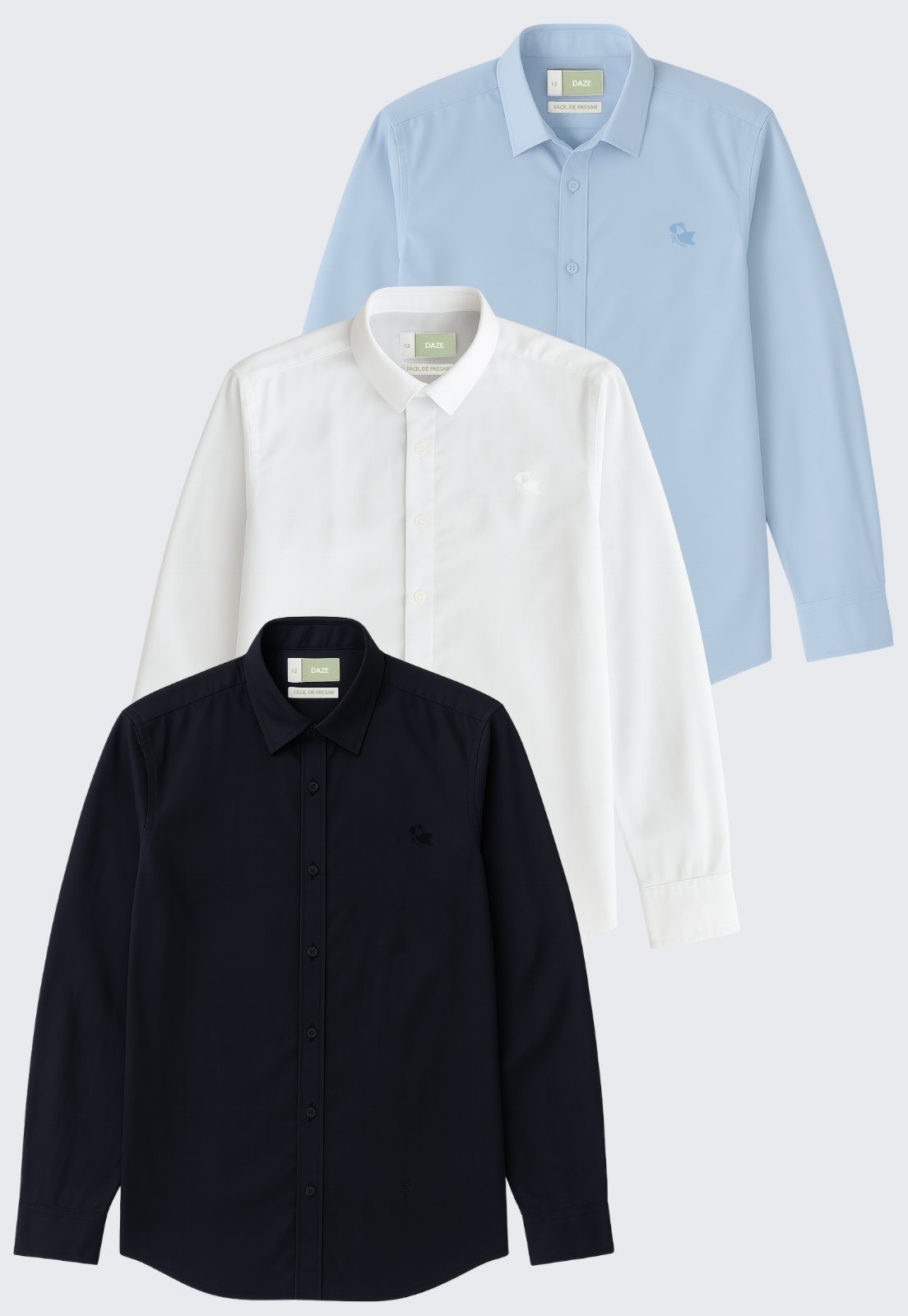 Infantil - Kit 3 Camisa Social Masculina Menino Daze Modas Branco, Azul e Preto