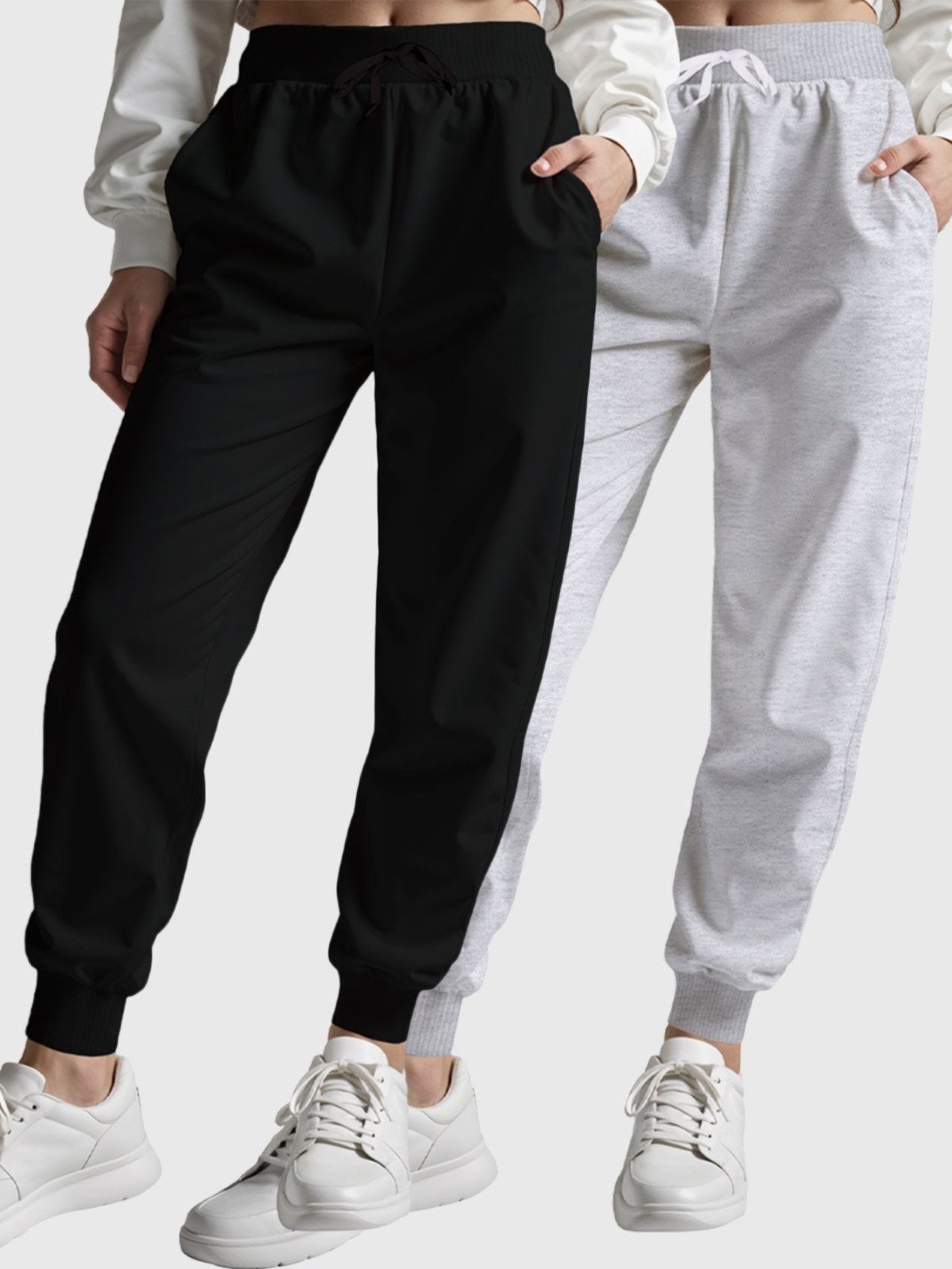 Kit 2 Calças Femininas Moletom Lisas Benellys Básicas Cinza Claro e Preto