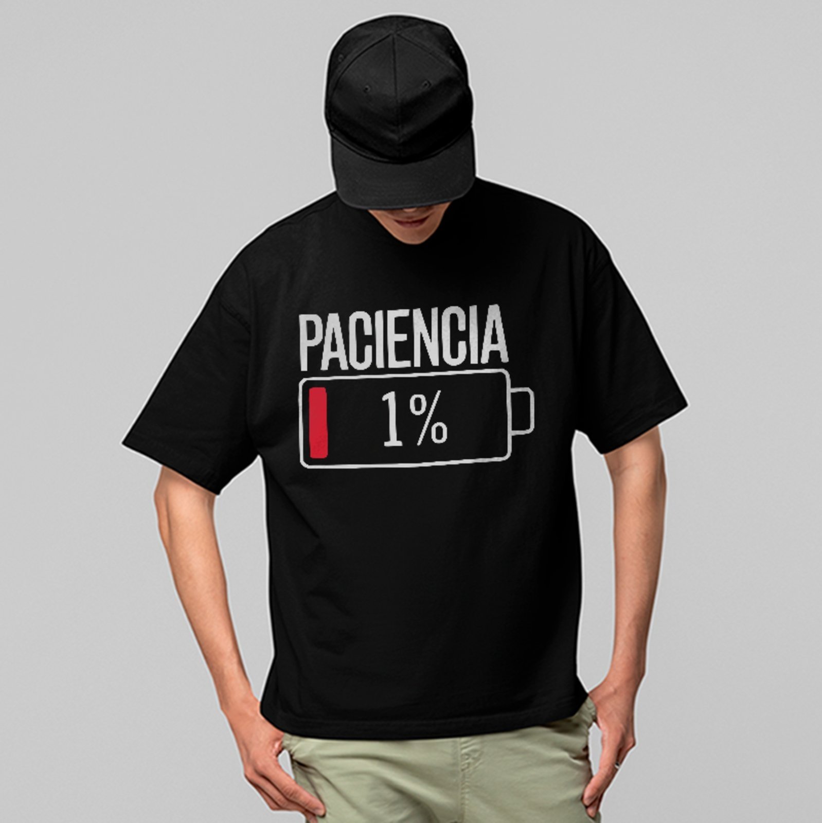 Camiseta Oversized Paciência 1% Estilo Descontraído Unissex Preto