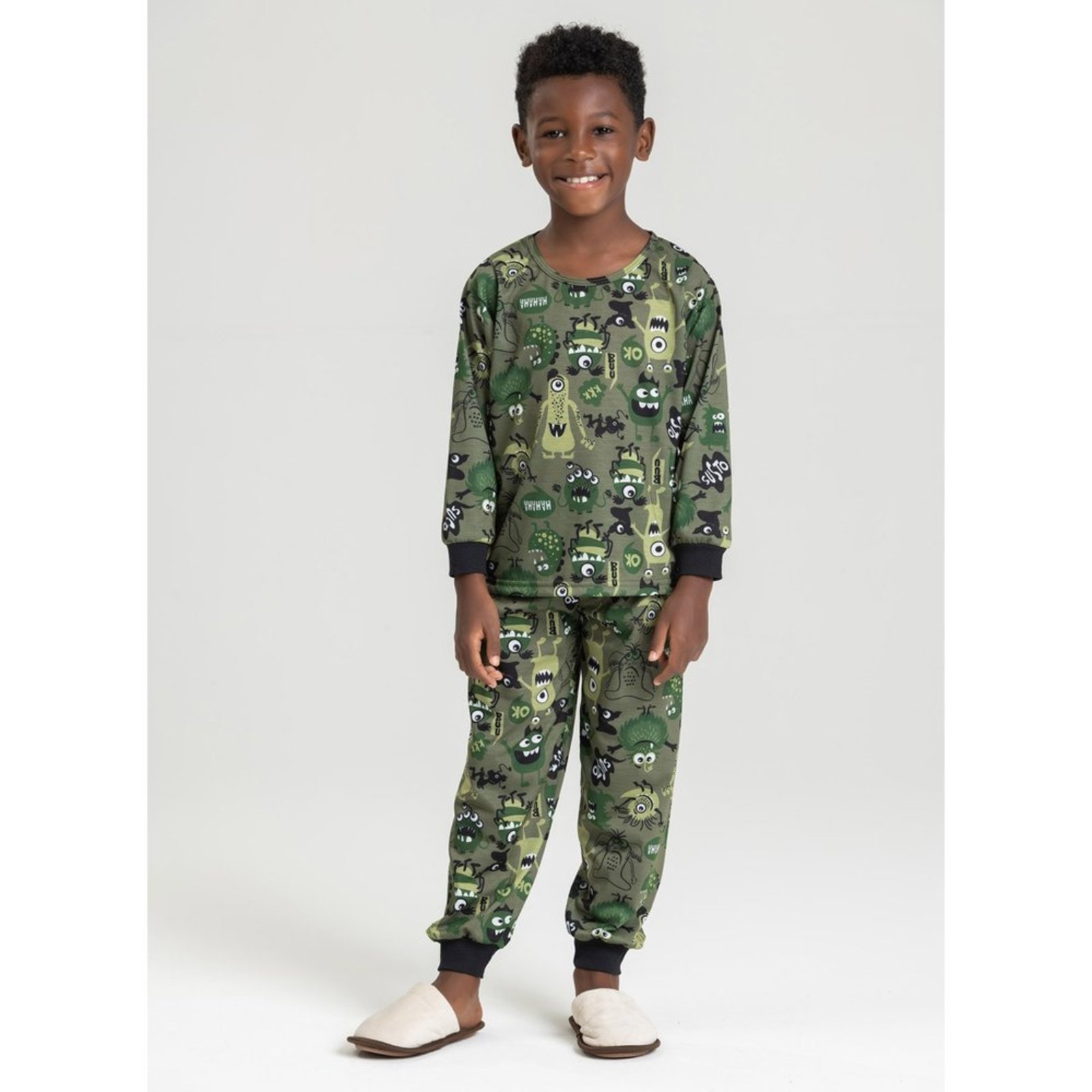 Pijama Longo Verde Menino Monstrinhos