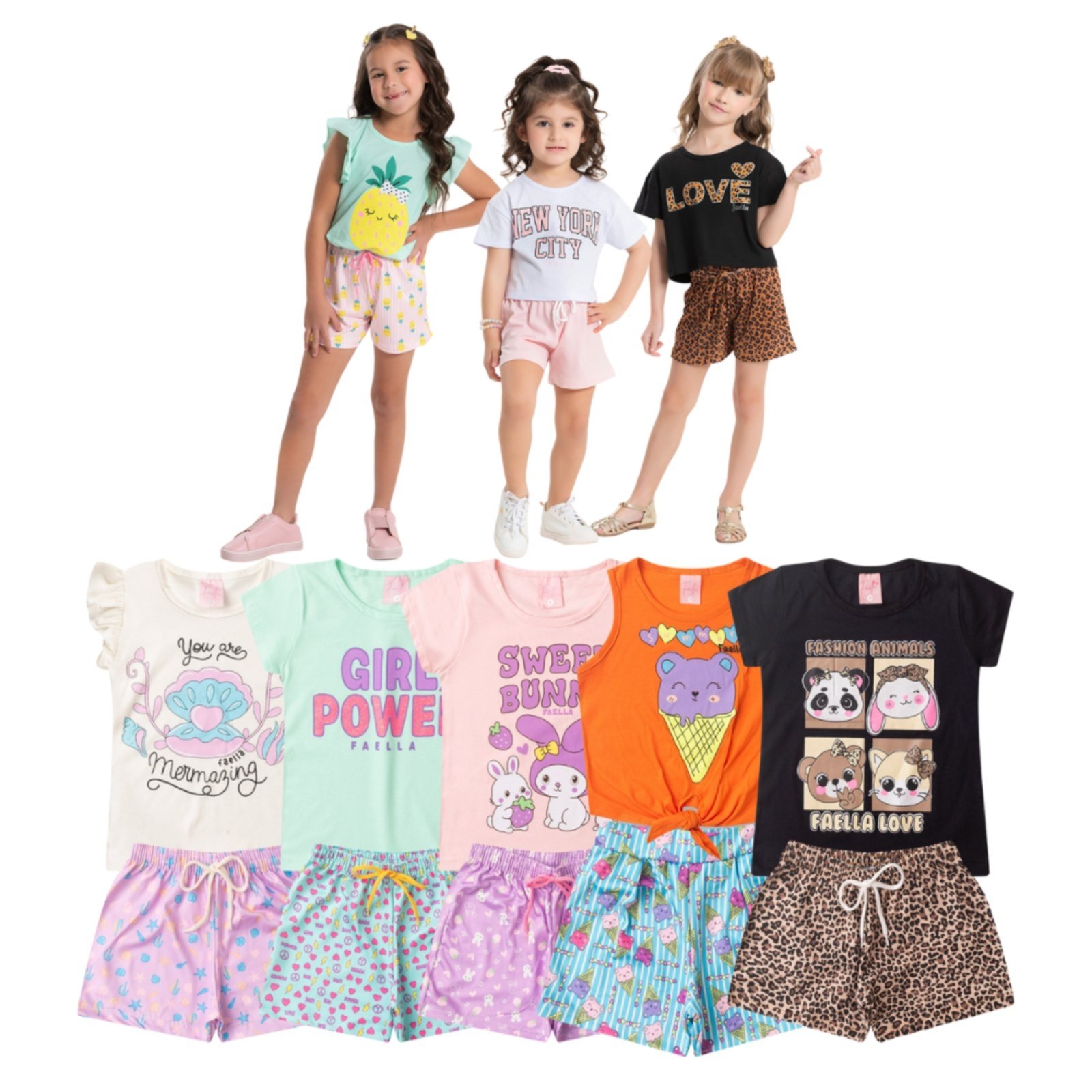 Vista 2 Infantil - Kit Conjunto Verão Menina Com 4 Conjuntos Sortidos Mega Kids unico Mega Kids unico
