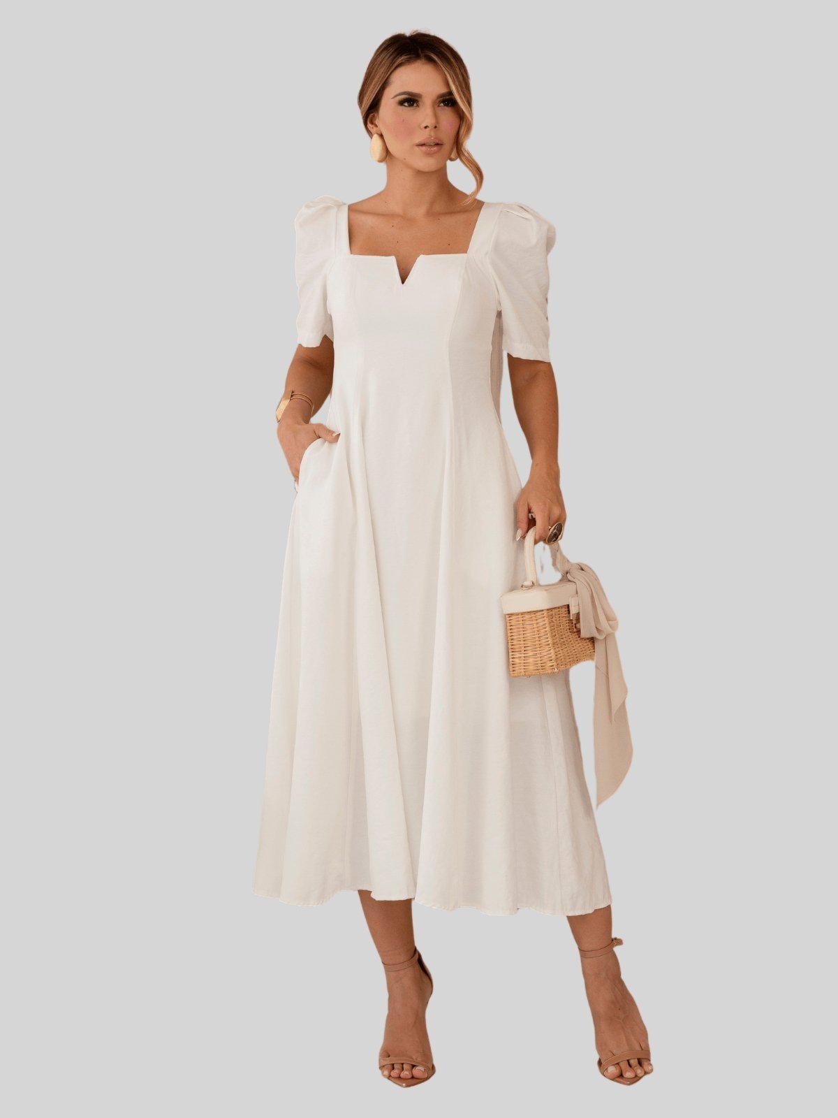 Vestido Miss e Misses Dafny Decote V C/ Manga C/Prega Off White