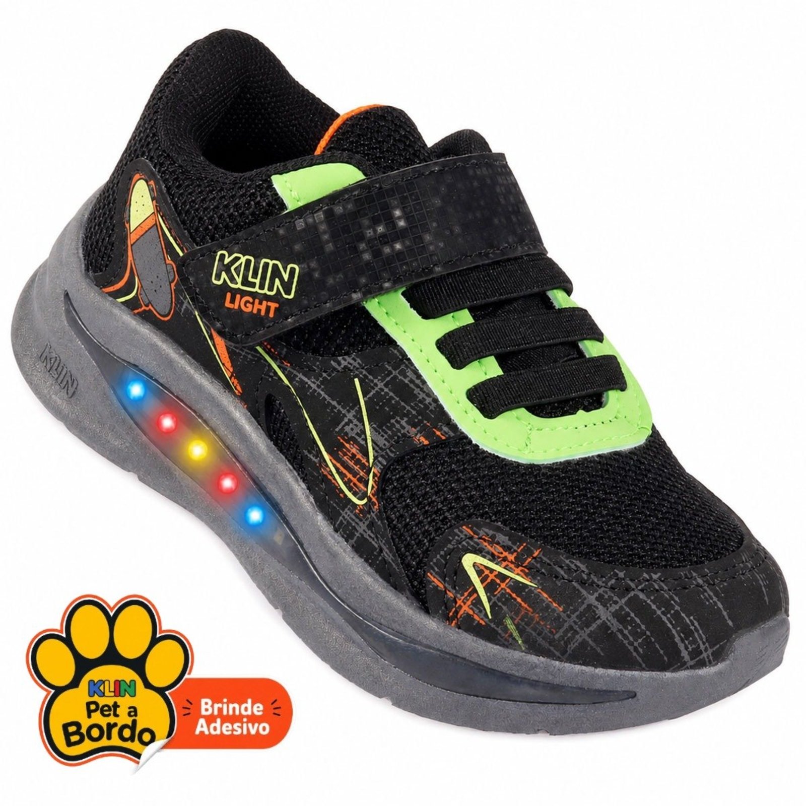 Infantil - Tênis Masculino com Led Klin Flash Preto e Verde