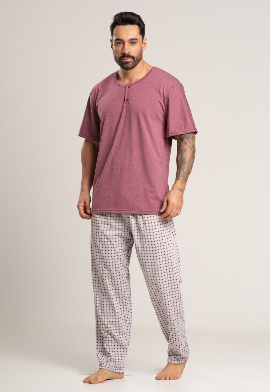 Pijama Serra e Mar Modas Masculino Calça e Manga Curta Vinho
